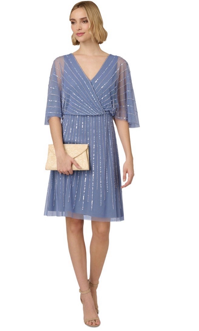 Papell Studio Sequin Sparkly A-line French Blue Dress Size 14