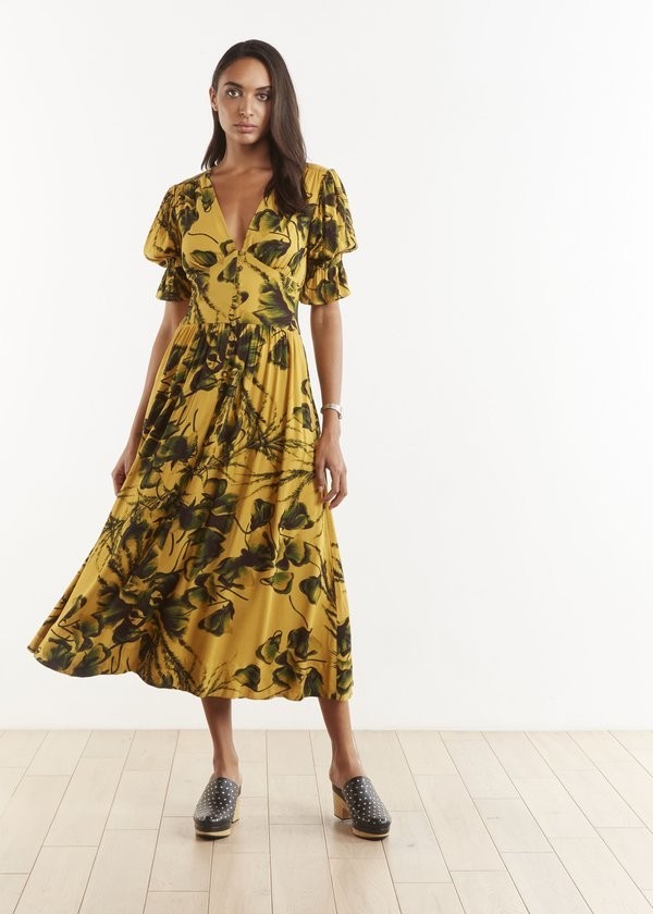 The Odells Black and Yellow Maxi Dress sz L Large Madurai nanda dress