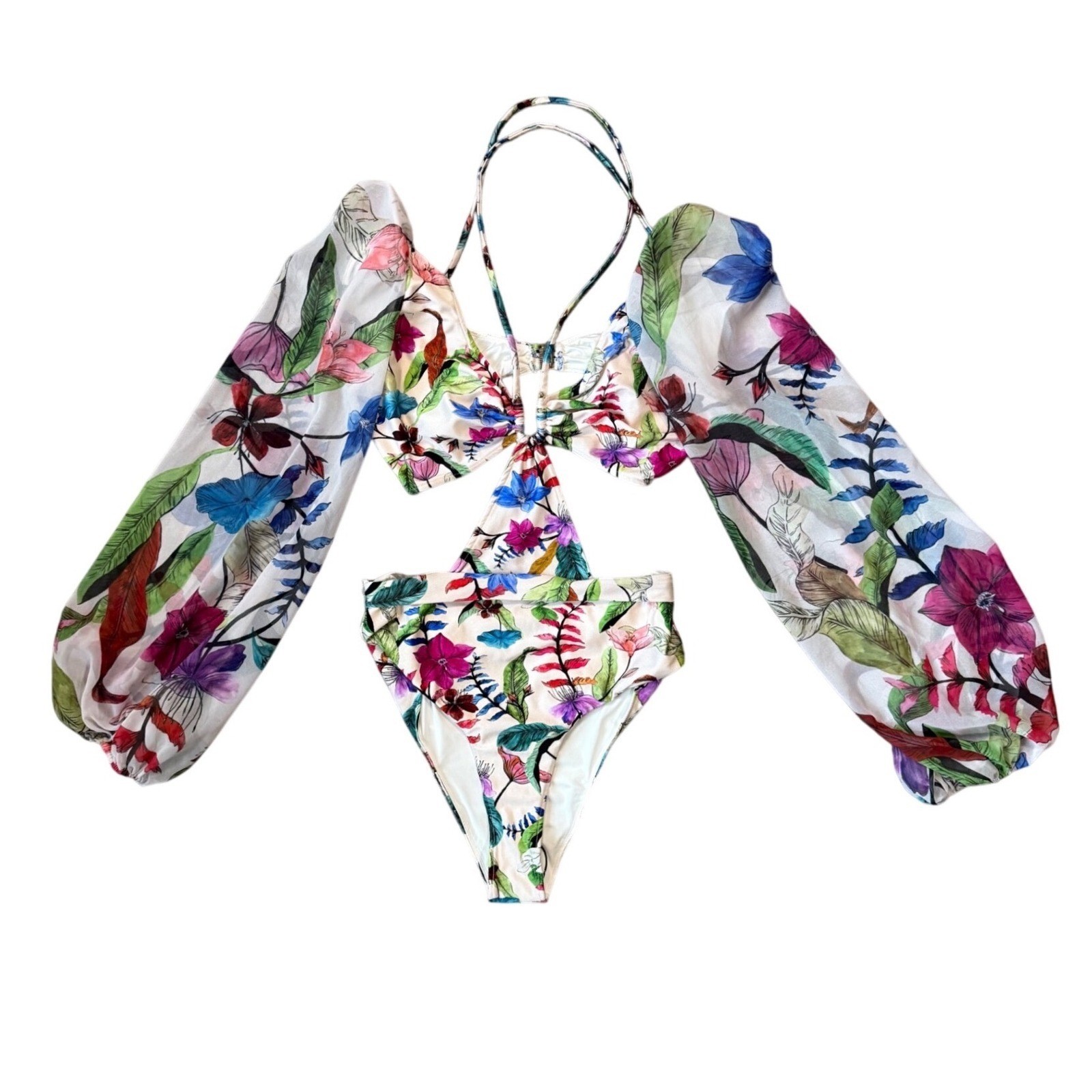 PatBO Zamia Floral Cut Out Bodysuit & Fringe Pareo Skirt Set US L/6 Beach Dress