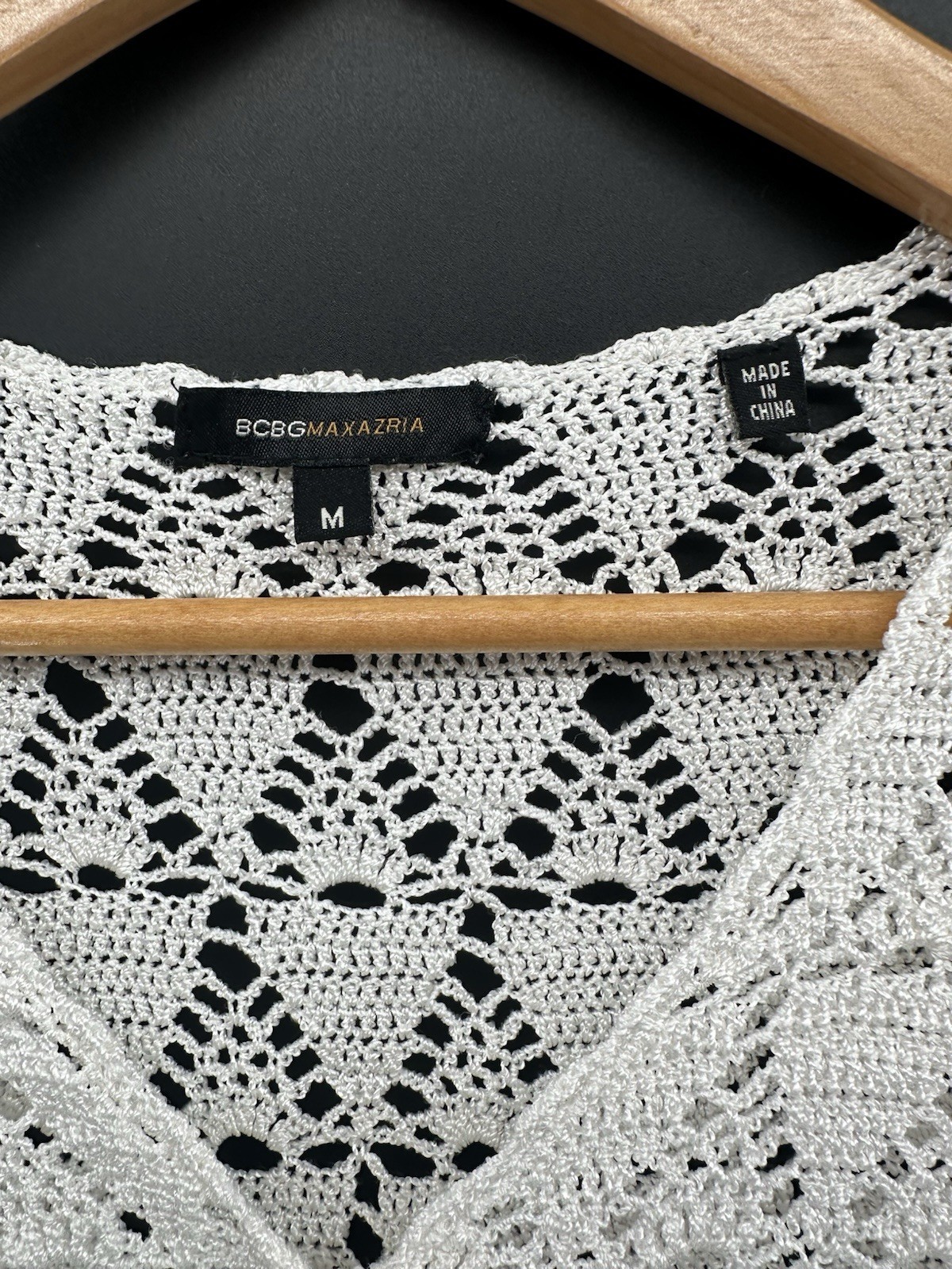 BCBG MaxAzria White Crochet Open Knit Boho Sweater S Beach Cardigan HH59