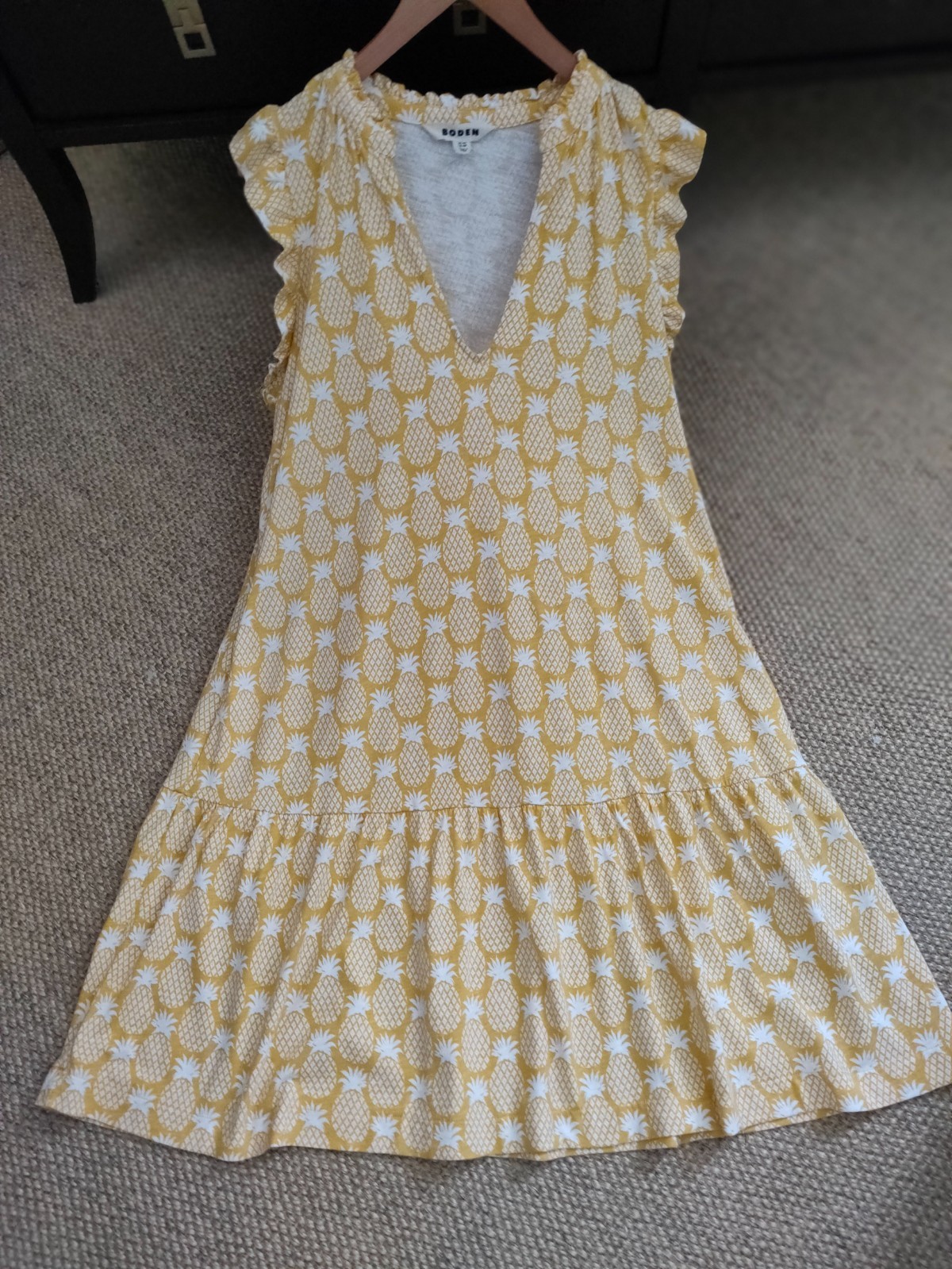 Boden Cotton Jersey Dress With Pockets Pineapple Print Sz 14 R Chest 42″