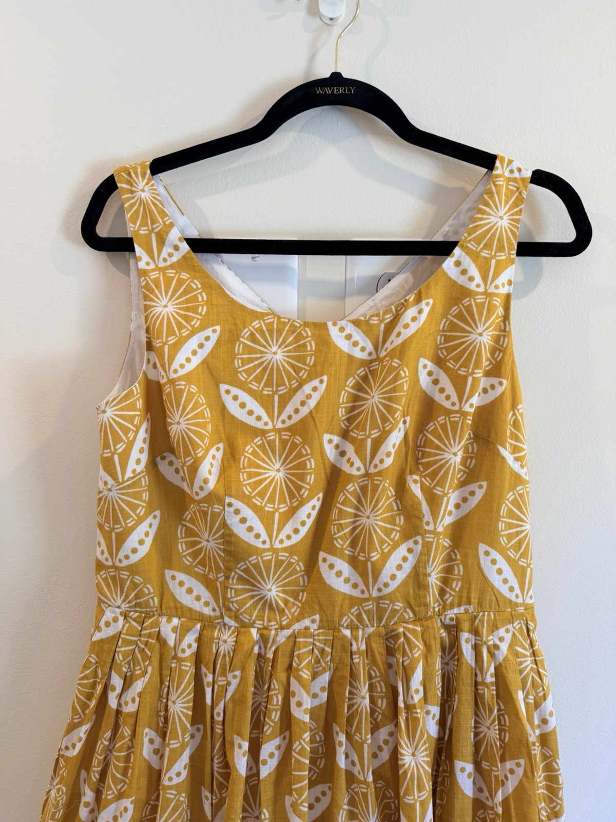 Boden Nancy Sunflower Yellow White Floral Cotton Fit Flare Dress Womens 8 Summer