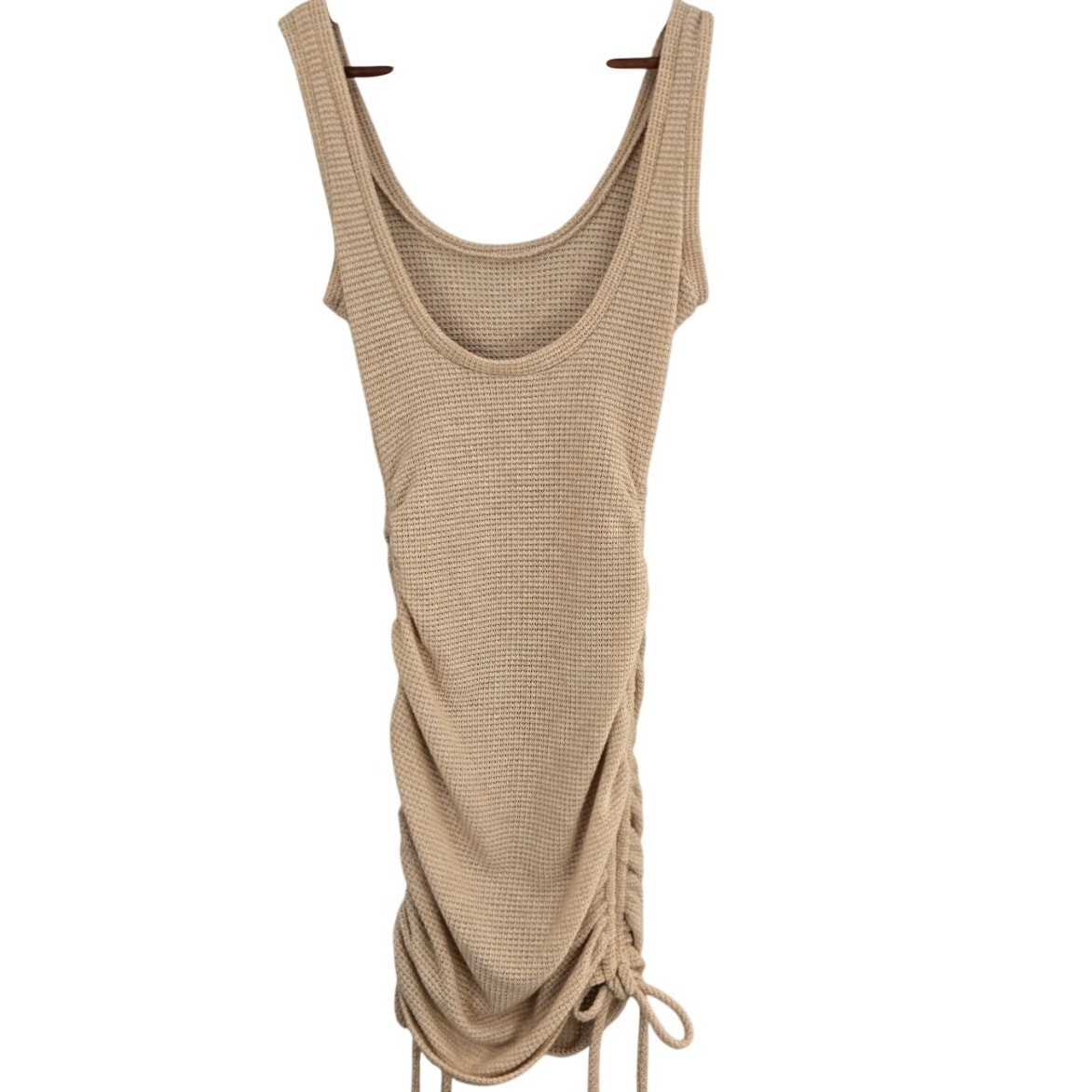 Waffle Knit Sleeveless Tank Dress Drawstring Sides Sexy Bodycon Beachcore M