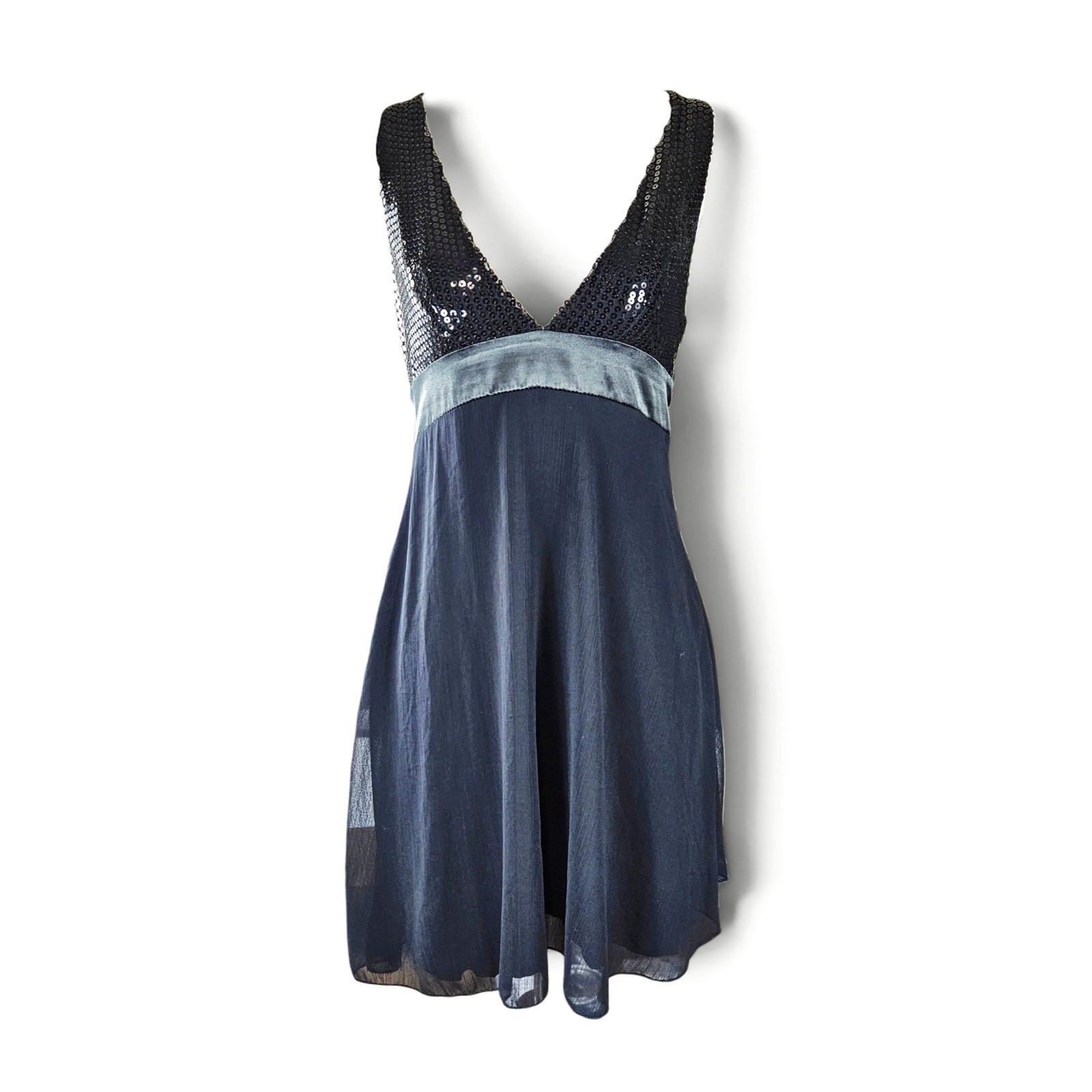 Euro Black Sequin Mini Dress Tie-Back – Size Small