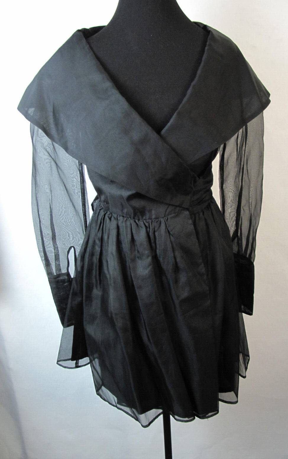 A.B.S Evening Collection Sheer Long Sleeve Wrap Around Top Black Sz 8 Silk Dress