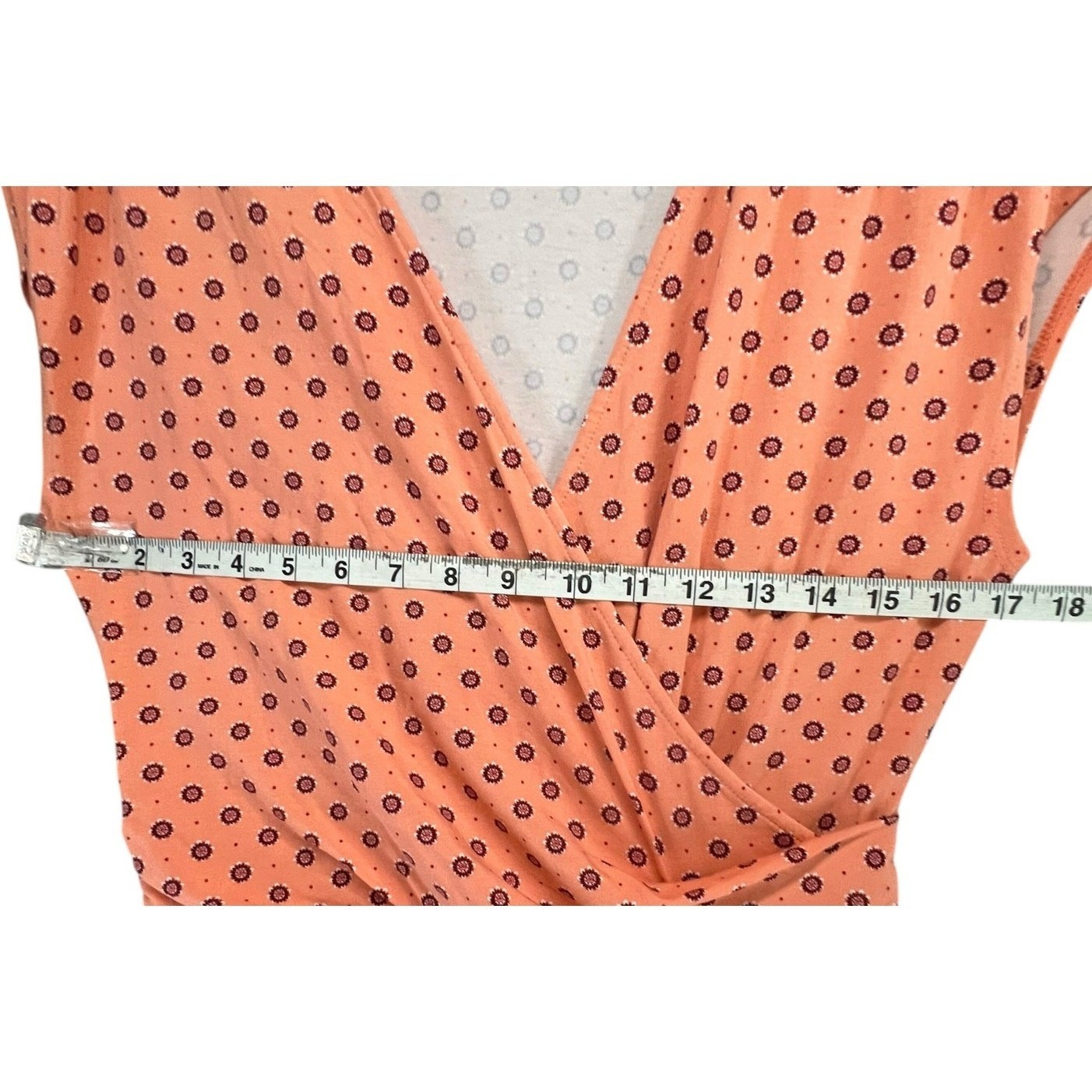 Lands End Maxi Dress Womens S Orange Cotton Modal Jersey Twist Wrap Ditsy Floral