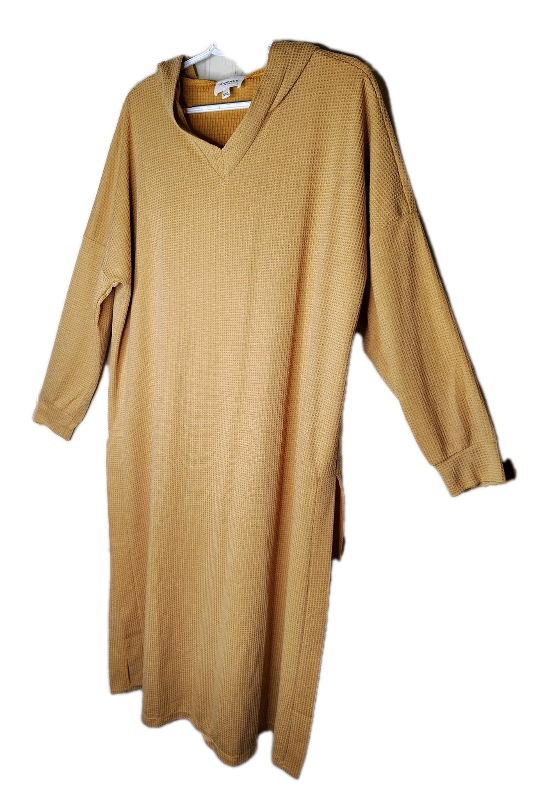 Andree by unit Pullover Maxi Hoodie Dress, w/ waffle-knit texture & side slit LG
