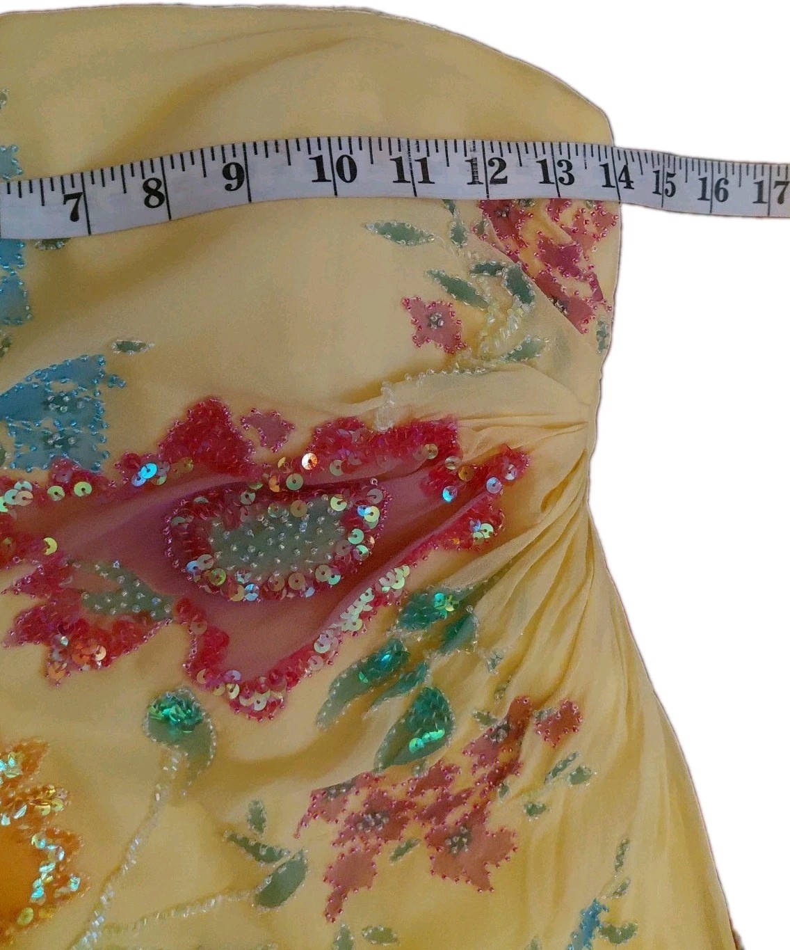 Vintage Cache Yellow Dress Maxi Beaded Floral Gown 2 S Silk Y2K Glam Evening