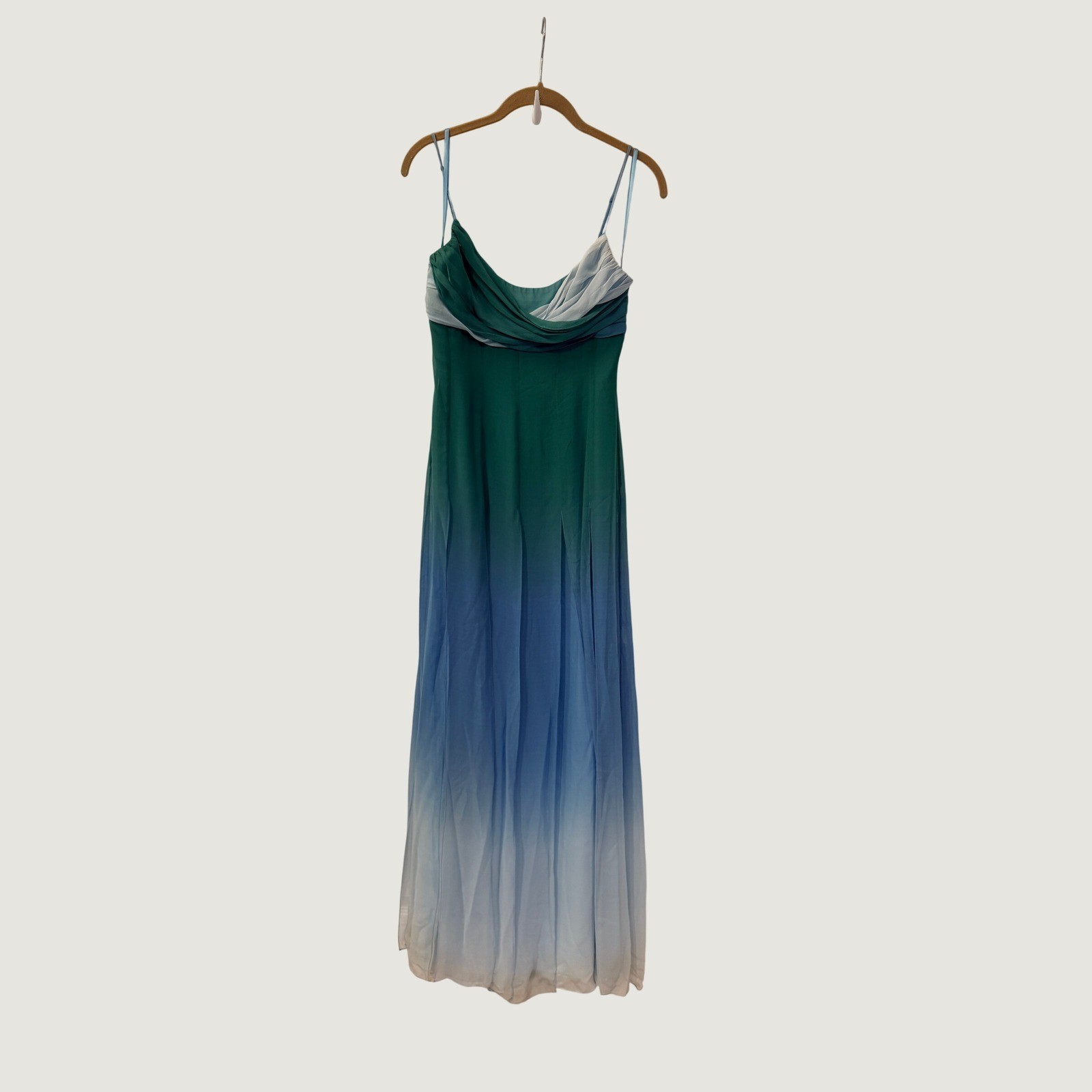 BCBGMAXAZRIA Silk Ombre Maxi Dress Green Blue Y2K Formal Gown Sz 6 Fairy Mermaid