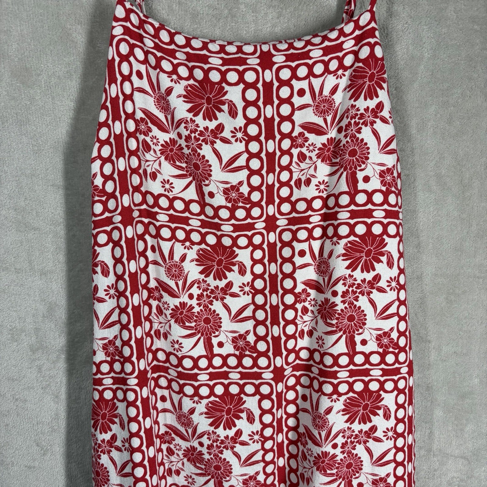 Mediterranean Tile Print Mini Dress Size M Red Floral Euro Summer Tomato Girl