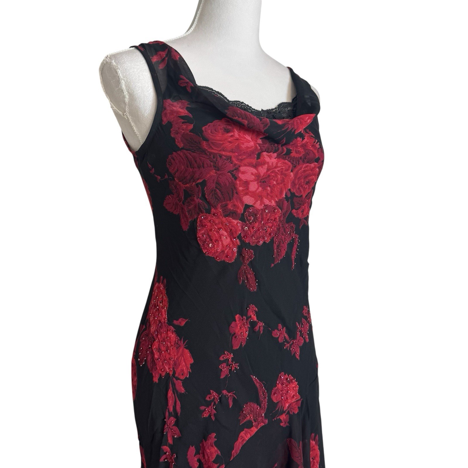Connected Apparel Dress Y2K Sheer Floral Beaded Grunge Fairy Whimsygoth Size S