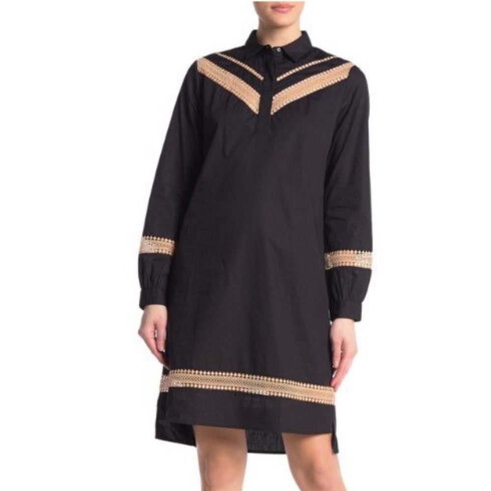 SCOTCH & SODA MAISON SCOTCH RAFFIA TOWN BLACK LONG SLEEVE CUT-OUT DRESS EUC
