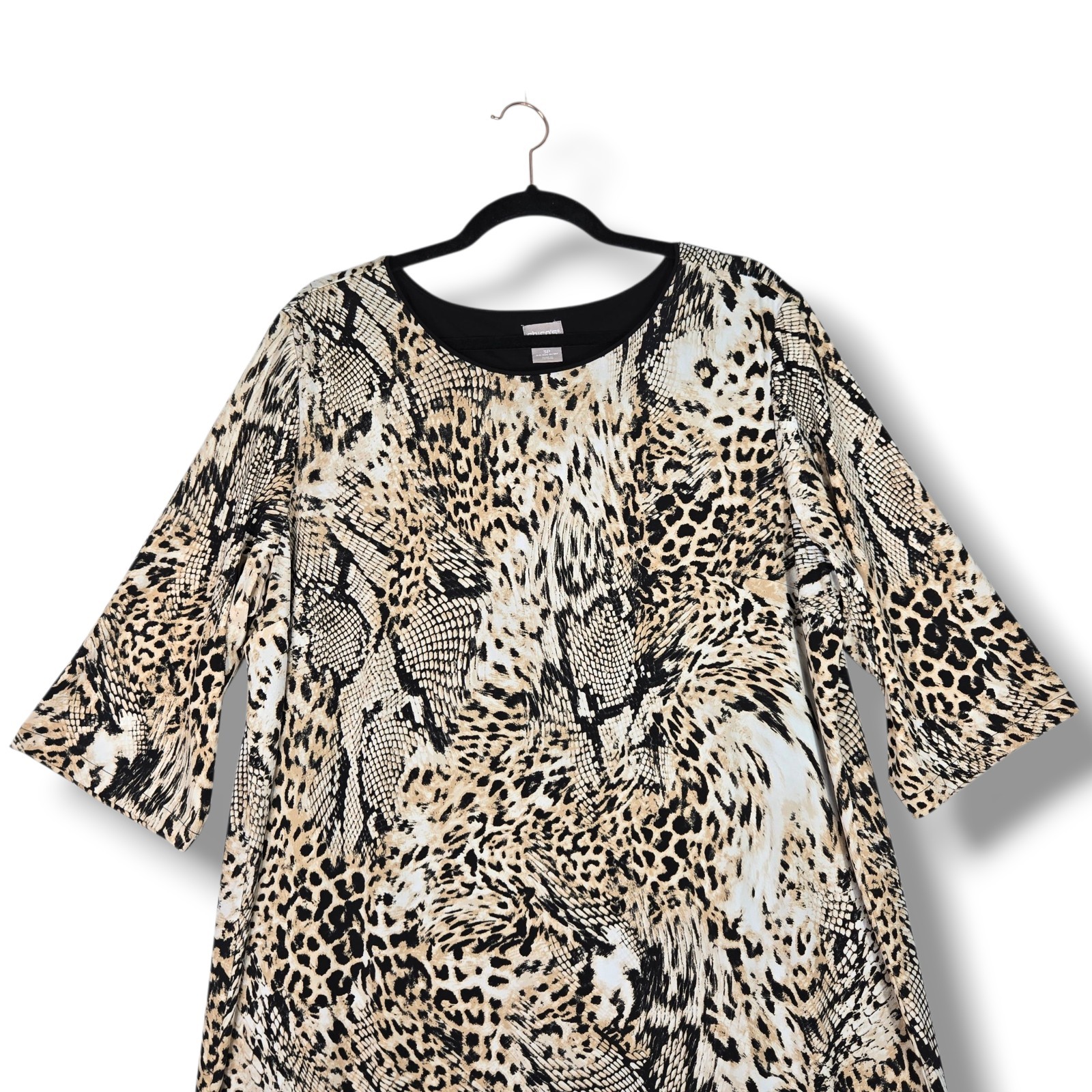 Chico’s Shift Dress Animal Print Elbow Sleeve Knee Length 3P 16 18 Petite XL