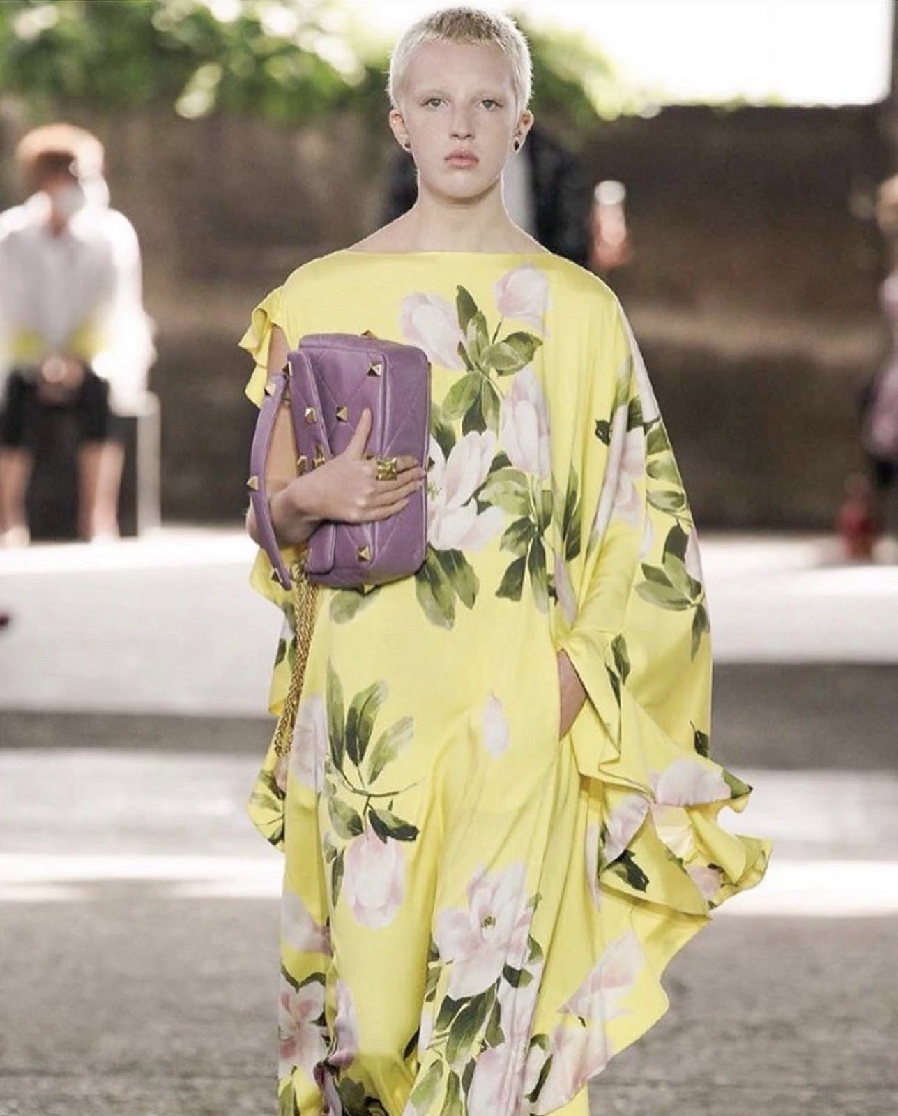 VALENTINO RUNWAY YELLOW FLORAL RUFFLE DRESS IT 40