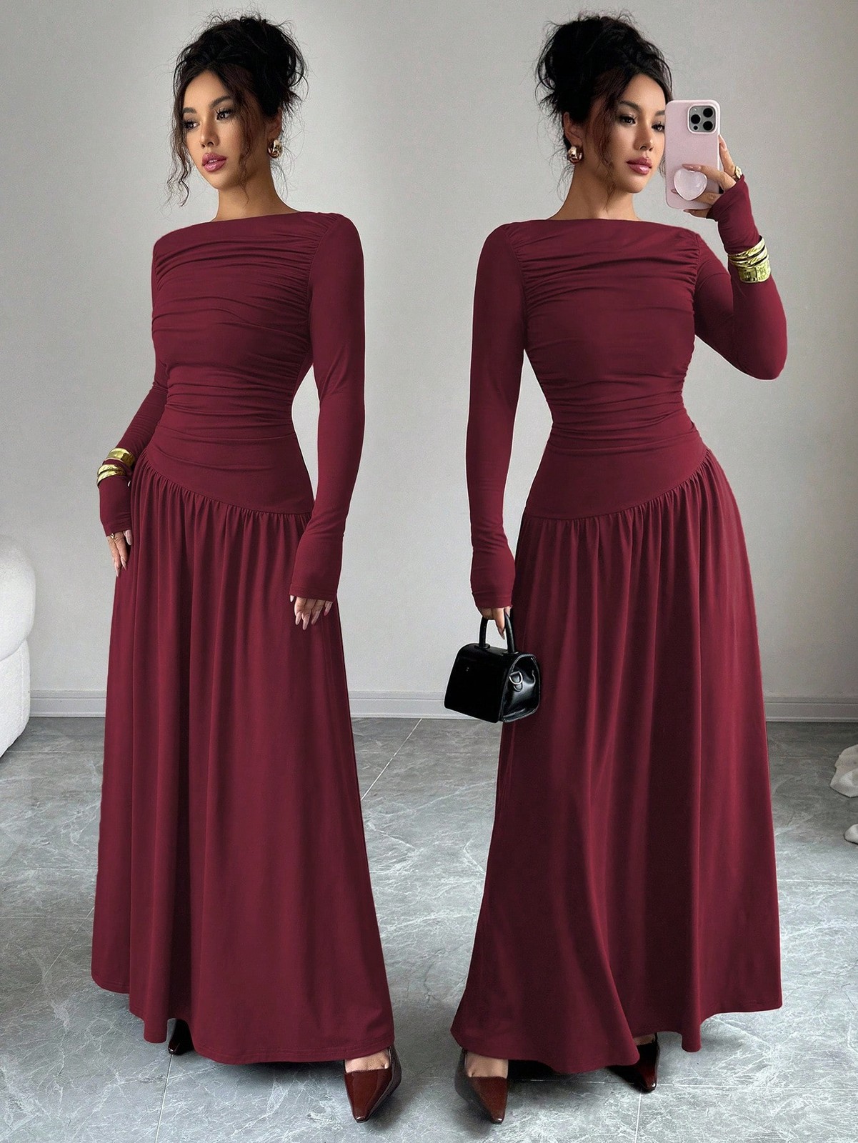 Elegant Women’s Long A Line Off Shoulder Neckline Dress