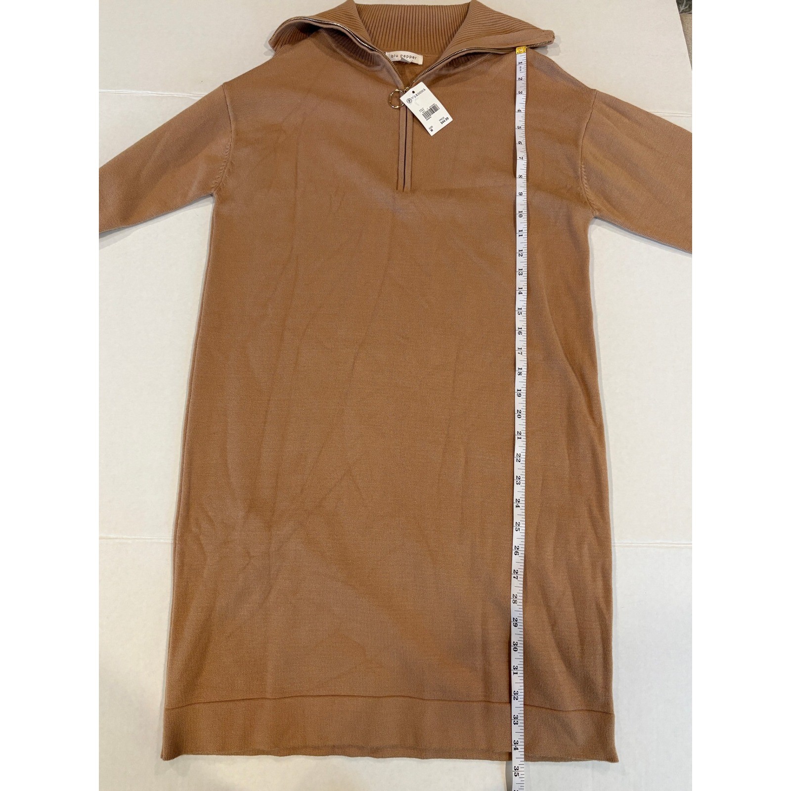 Blu Pepper Womens Camel Brown Quarter Zip Ribbed Collar Sweater Dress B3FD1034CC