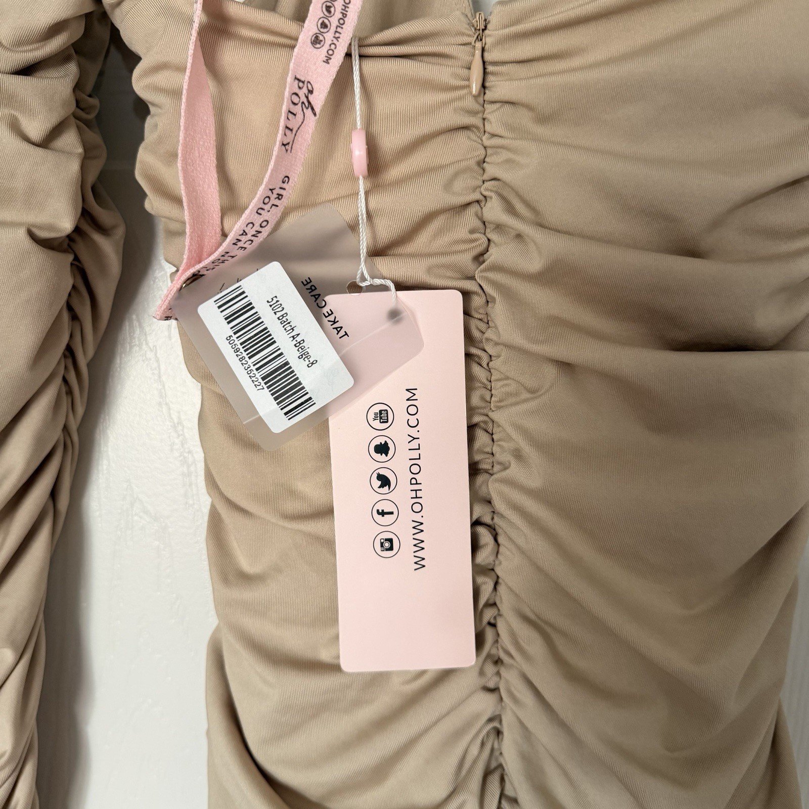Ruched Nude Bodycon Mini Dress Halter Cutout Long Sleeve Party Club Cocktail US4