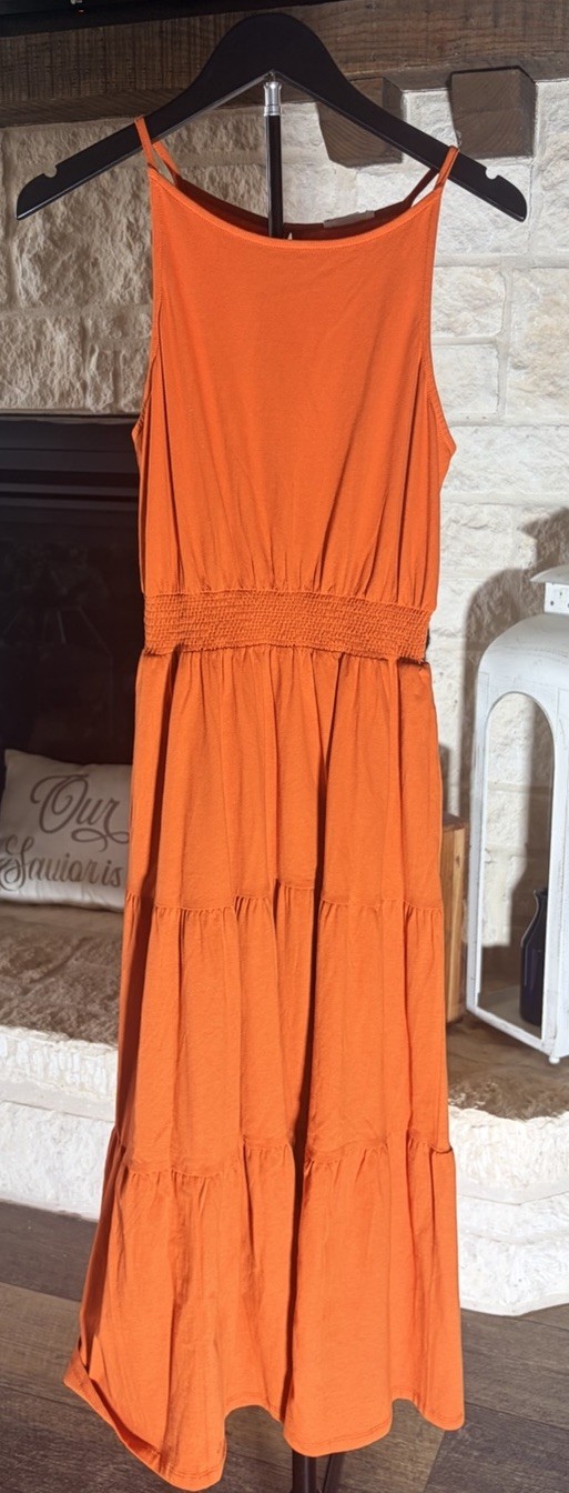 Market Spruce Burnt Orange Halter Neck Dress w/ Peak-a-boo Back Cut Out