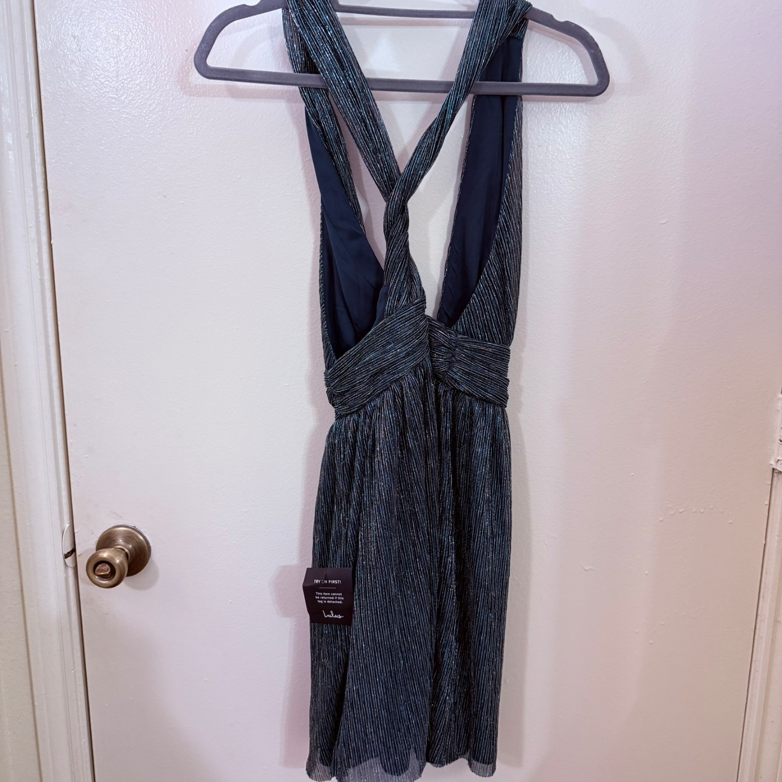 Lulus New With Tags Pleated Metallic Blue Sleeveless Fit&Flare Mini Dress Size S