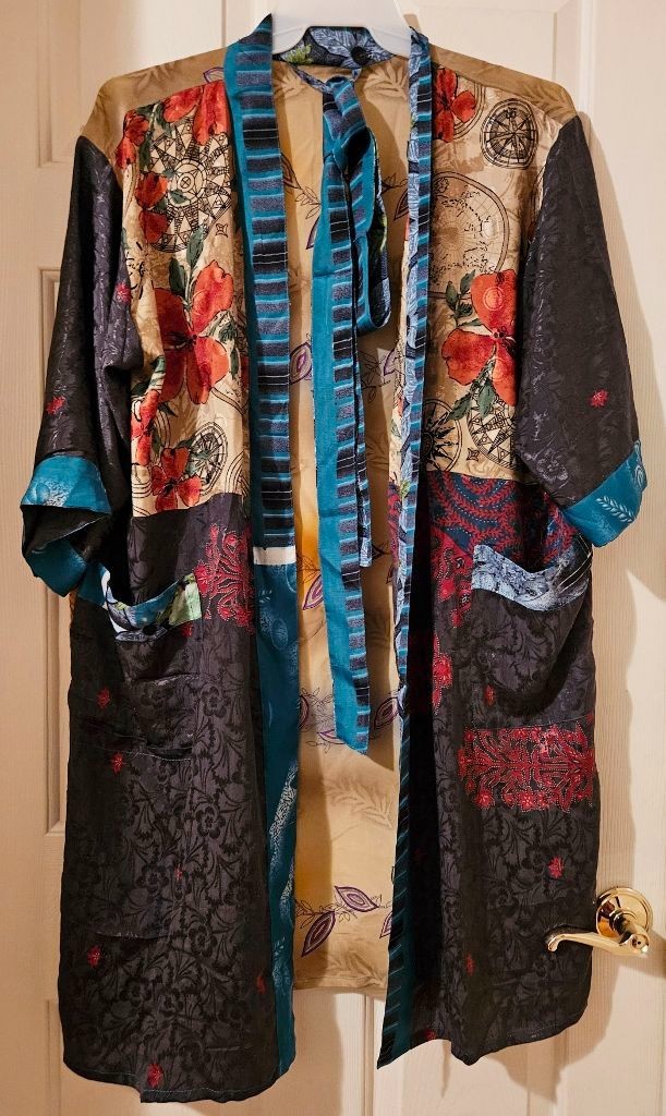 Art Silk Kimono Robe~ Women’s One Size~Kimono w/Tie~Floral~MultiColor~NEW 2nd