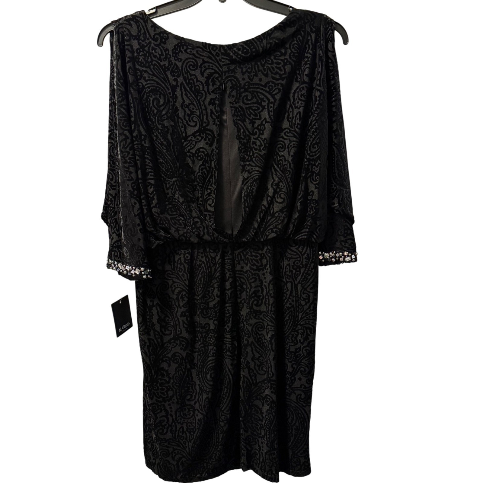 Black Marina Beaded Cuff Dress Size 14 black velvet embellished dress. NWT