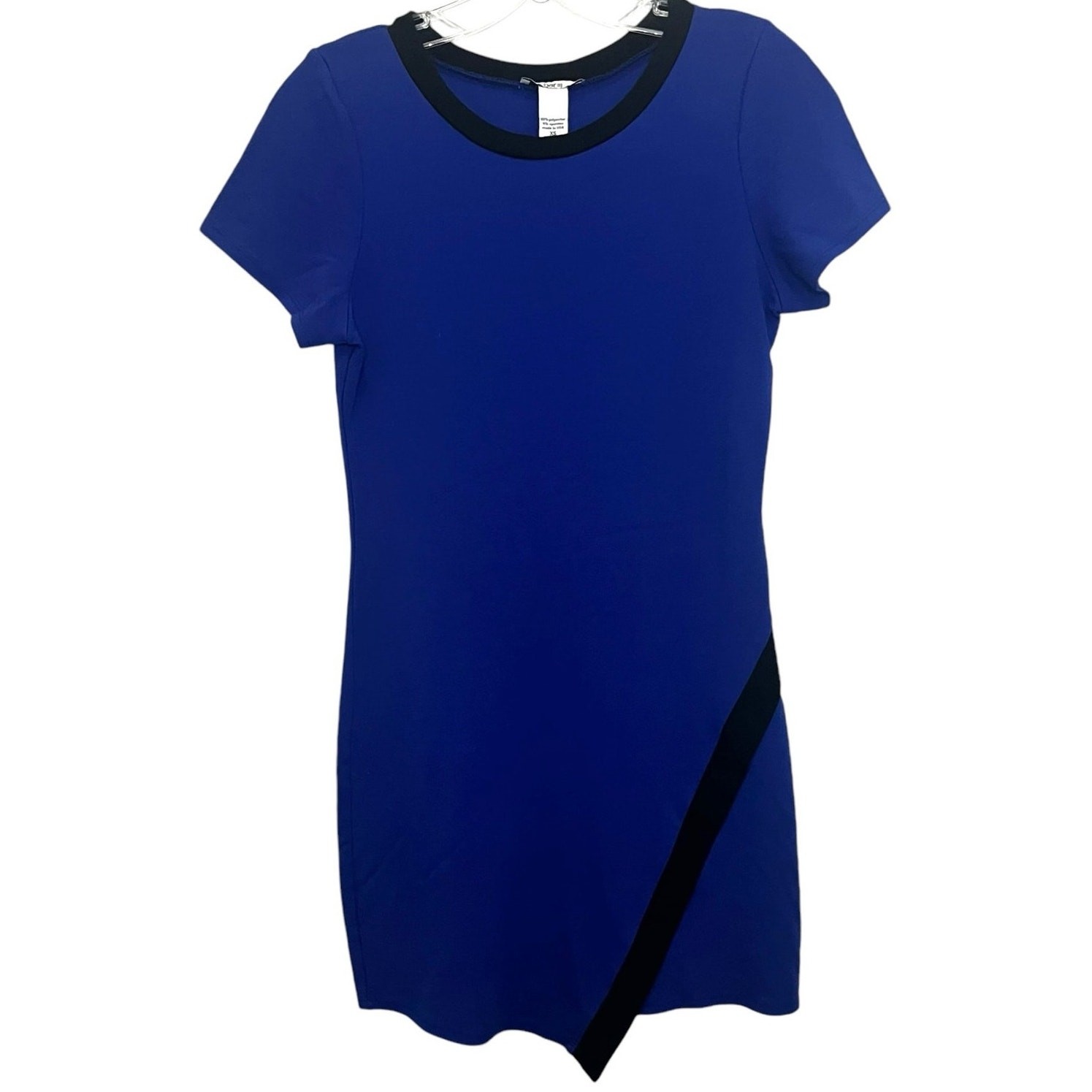 Bar III Short Sleeve Mini Dress Crew Neck Dress Stretch Size XS Blue Black