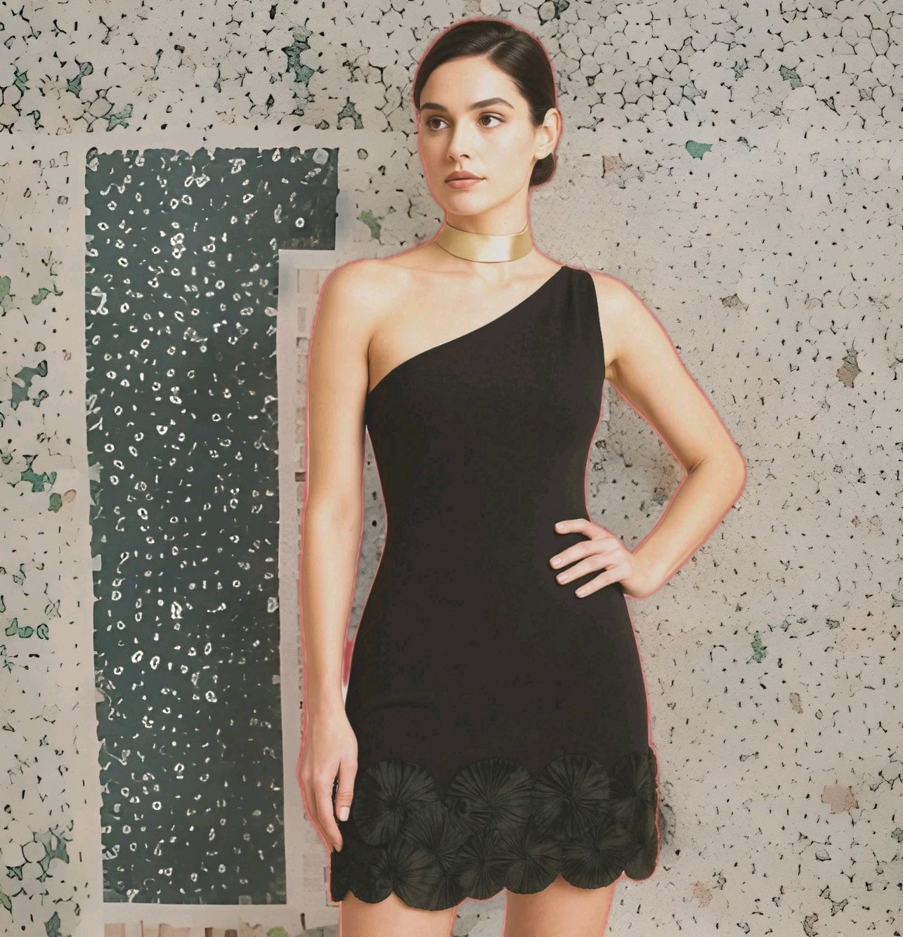 MUSE 10 One-Shoulder Black Satin Pleat Detail Knit Cocktail Dress NWT $199