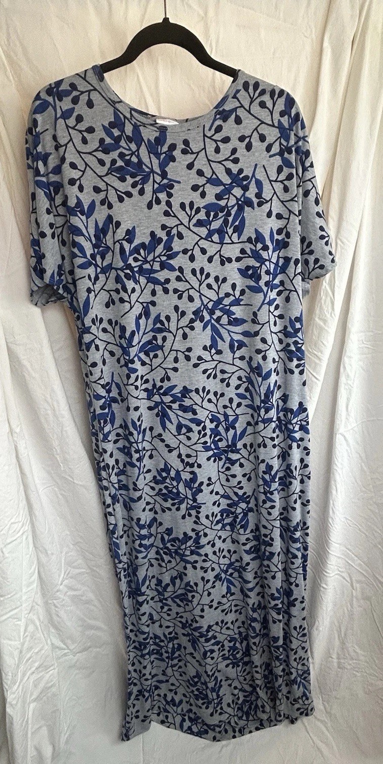 LuLaRoe Womens 2XL Blue/Gray Floral Short Sleeve Stretch Maxi Dress