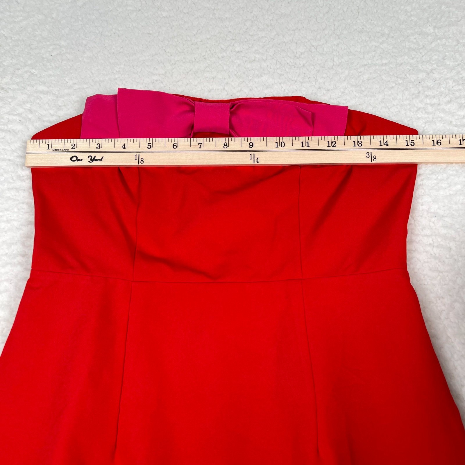 NWT Anthropologie Flat White Bow Midi Dress XS Strapless Formal Red Pink