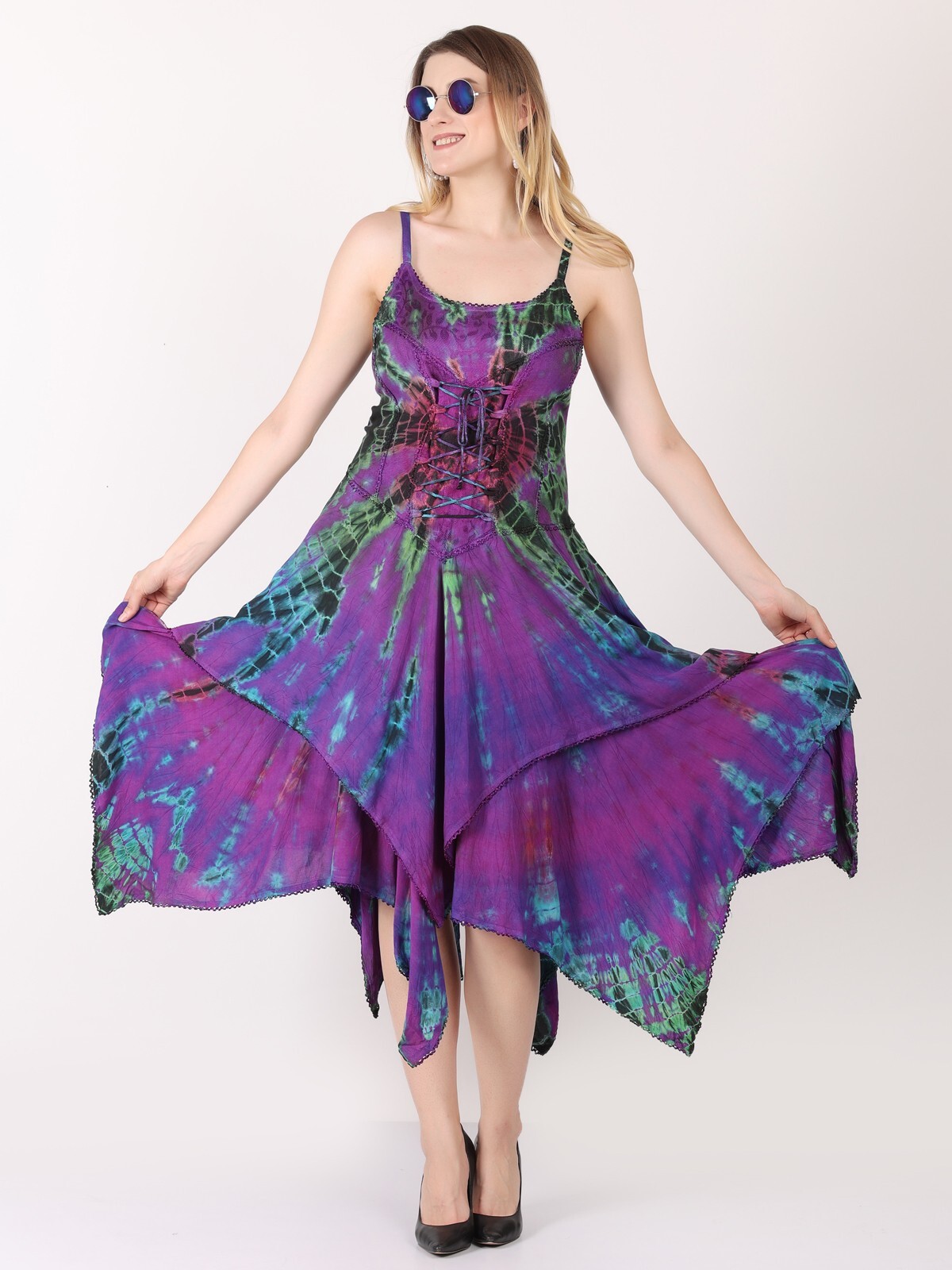Women’s Casual Tie Dye Spaghetti Strap Pixie Fit & Flare Dress Wholesale Lot Mix