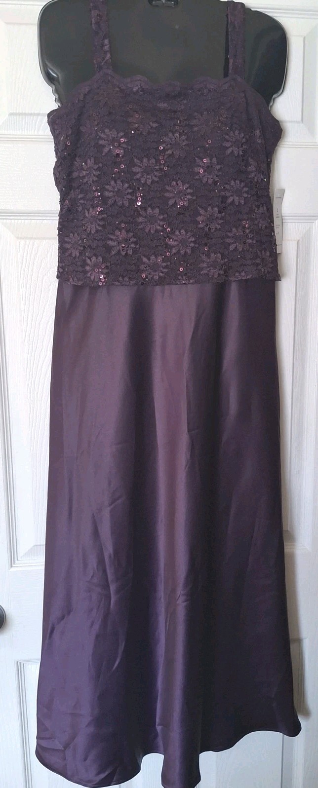 Alex Evenings Gown Eggplant Purple Embroidered Lace Size 6P Mother Of Bride