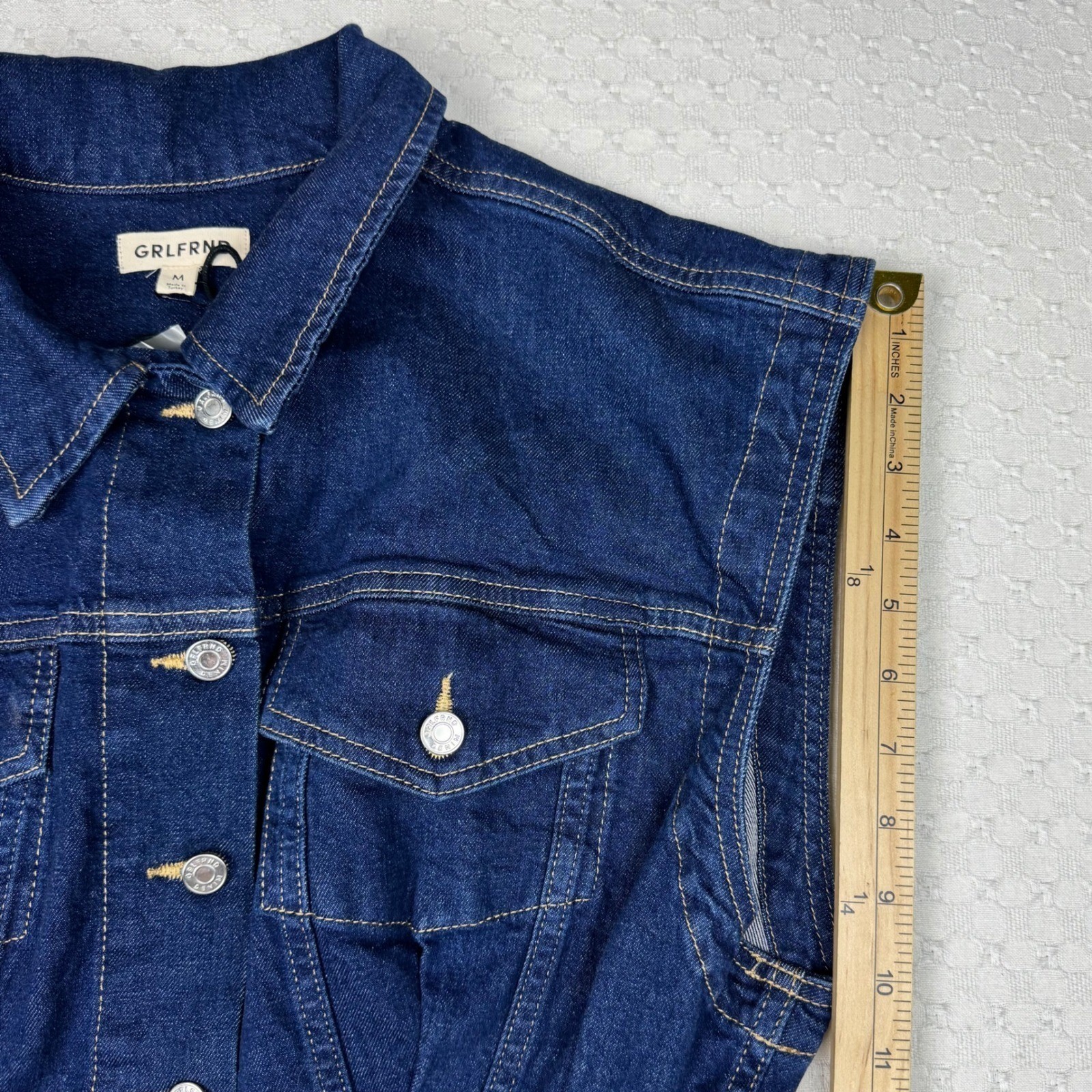 GRLFRND Celeste Denim Vest Dress Button Front Womens Size M Blue Clean Girl Chic