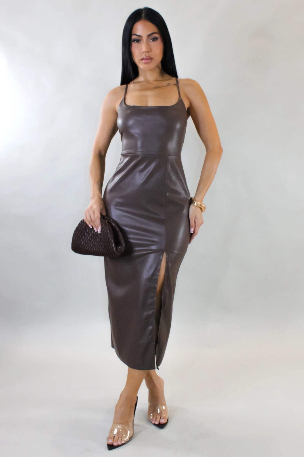 Lure You Premium Quality Sexy Midi Dress for Date Night Special Occasions Brown