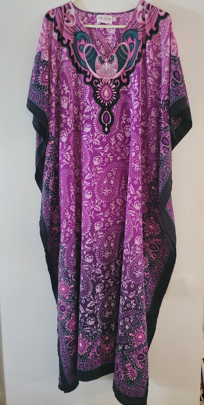 Miss Lavish Full Length House Gown Purple Paisley NAP Dress Boho Kaftan 14 18
