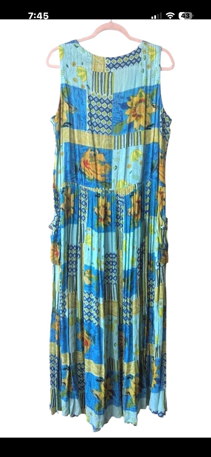 LIGHTWEIGHT Bila Maxi Dress BREATHABLE Large Blue Green Floral MUUMUU RAYON