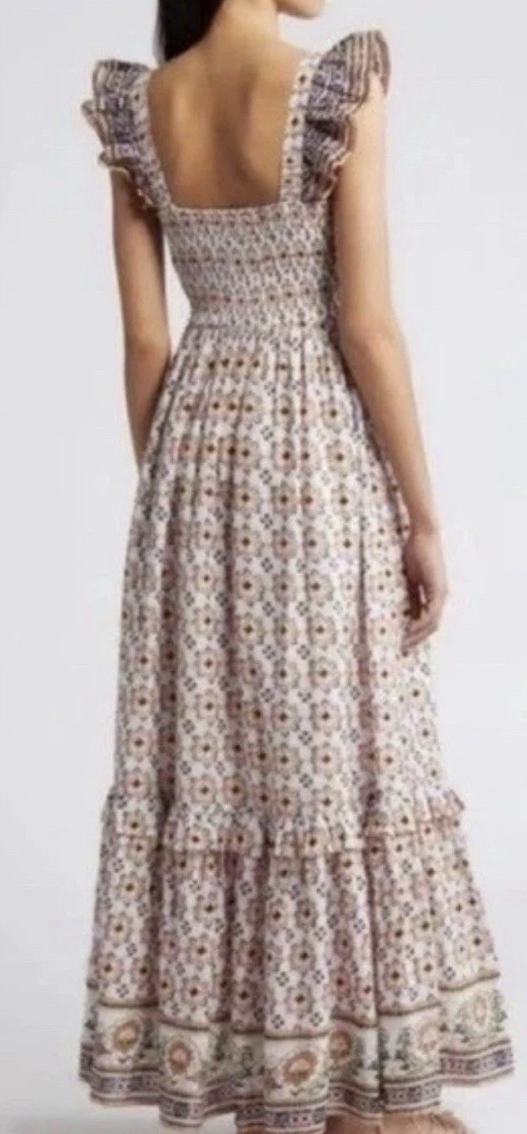 Cleobella Nica Maxi Long Sun Dress Marrakesh Print 100% Cotton Ruffle Sleeve M