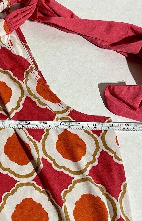 Mud Pie Halter Dress Womens Large L Pink Orange Geo Print Tie open side