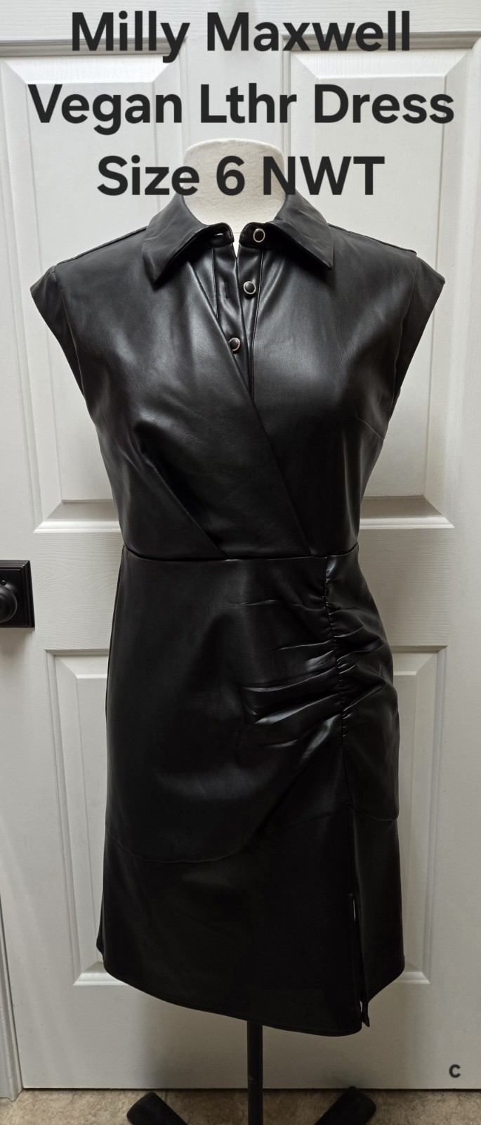 Milly Maxwell Vegan Leather Dress, Size 6, Black