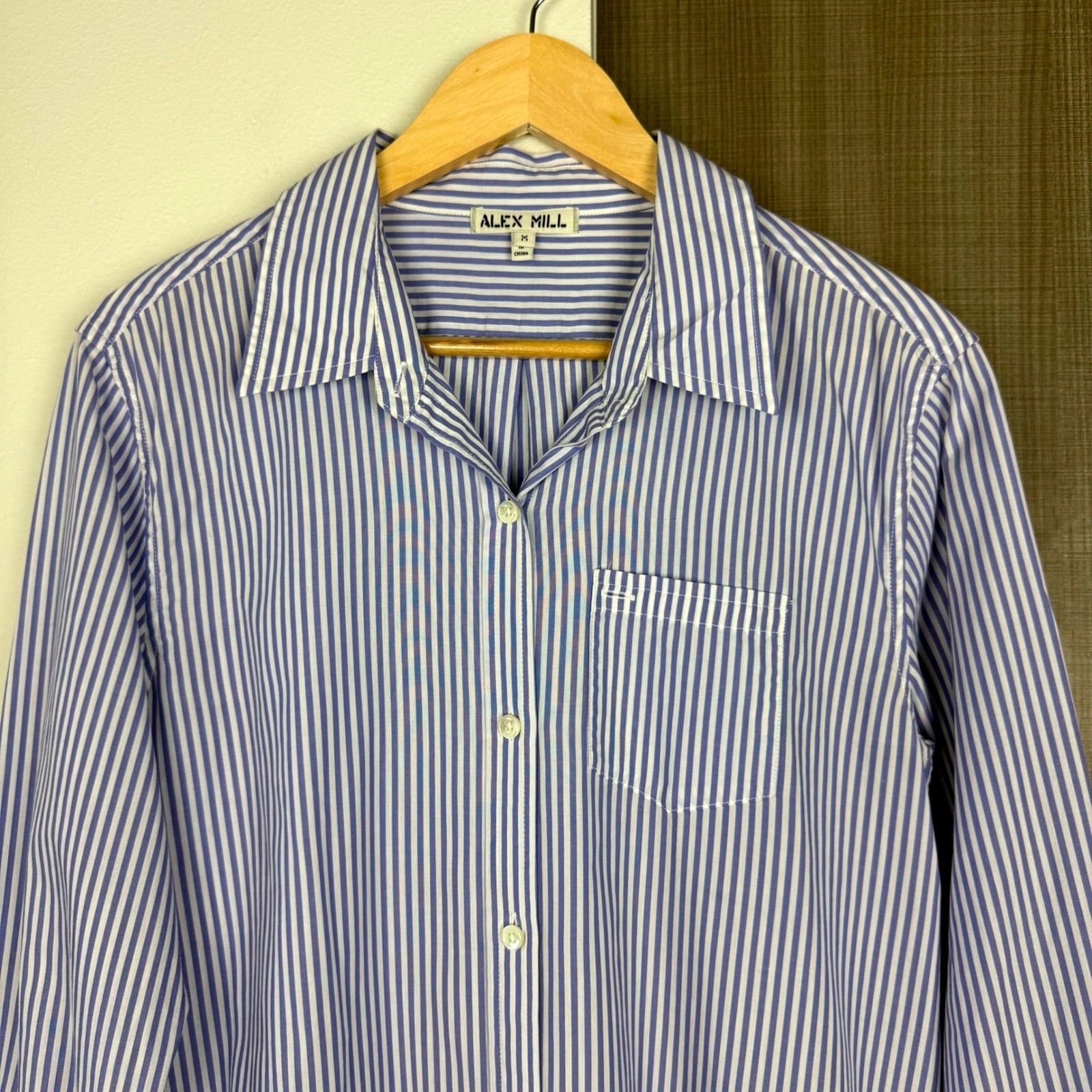 Alex Mill Blue White Striped Standard Maxi Shirt Dress Side Slit Size Medium
