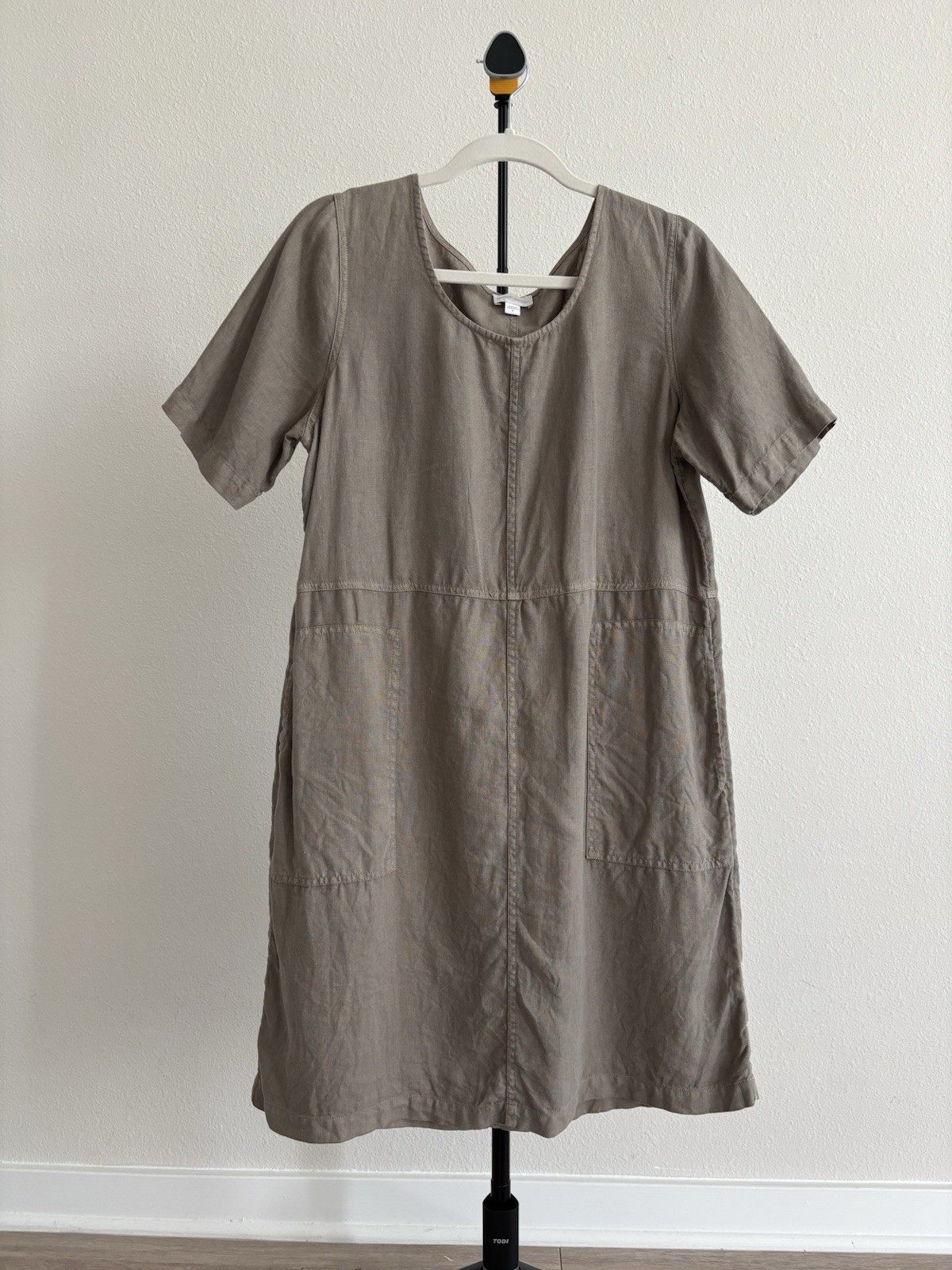 J. Jill Pure Jill Garment Dyed Linen Shift Dress Light Olive Khaki Green Sz M
