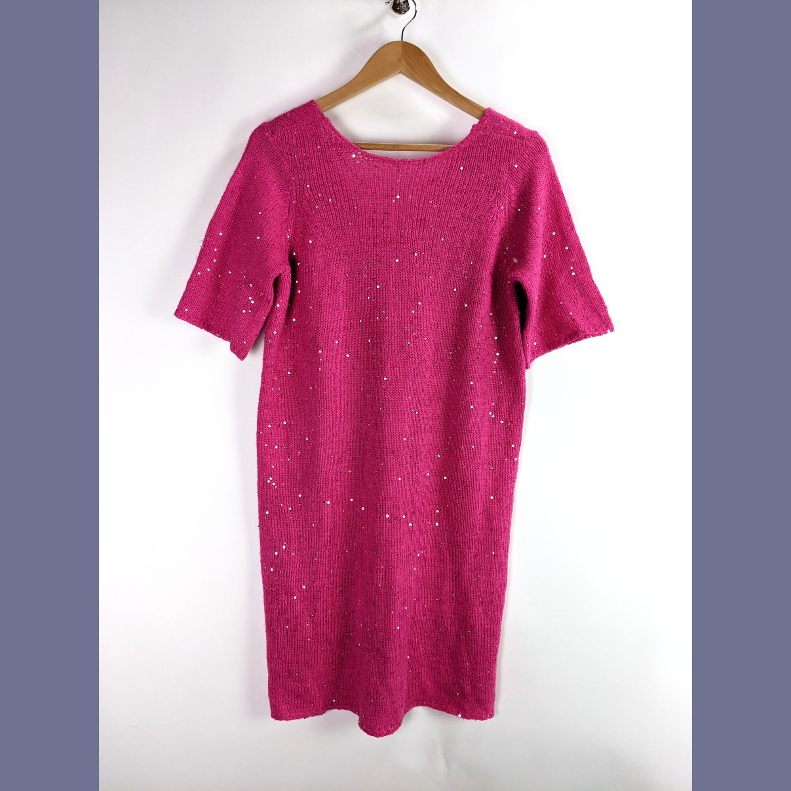 Vero Moda Womens Sparkling Knitted Sequin Mini Sweater Dress Pink/Silver