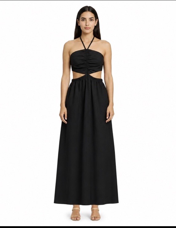 NWT The Drop Women’s Brinda Halter Cut Out Middle Maxi Dress Pockets Black Large
