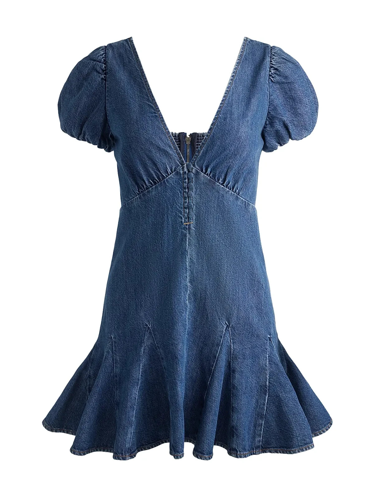 ALICE & OLIVIA (8) FARA CAMBRIA VINTAGE PUFF SLEEVE DENIM MINI DRESS NWTMSRP$495