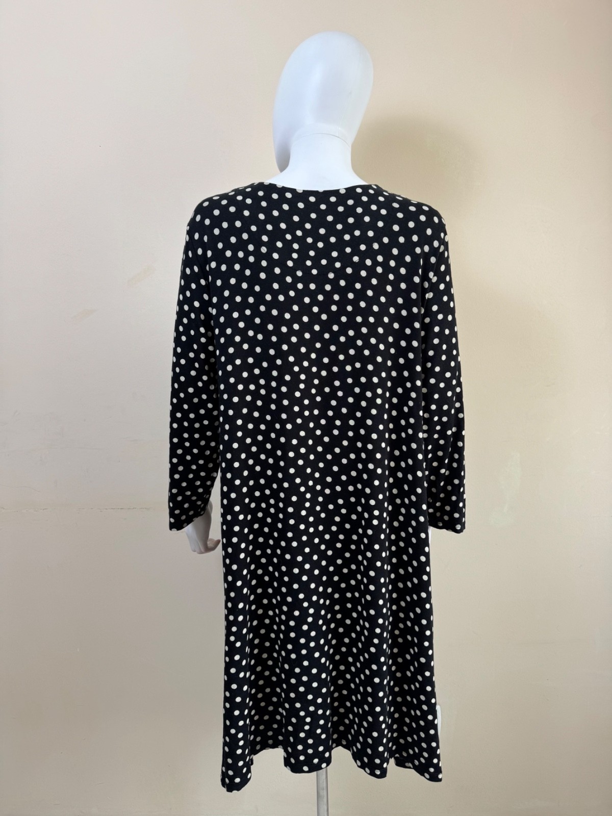 Gudrun Sjödén Black Polka Dot Lyocell Dress Lagenlook Pockets Size L XL