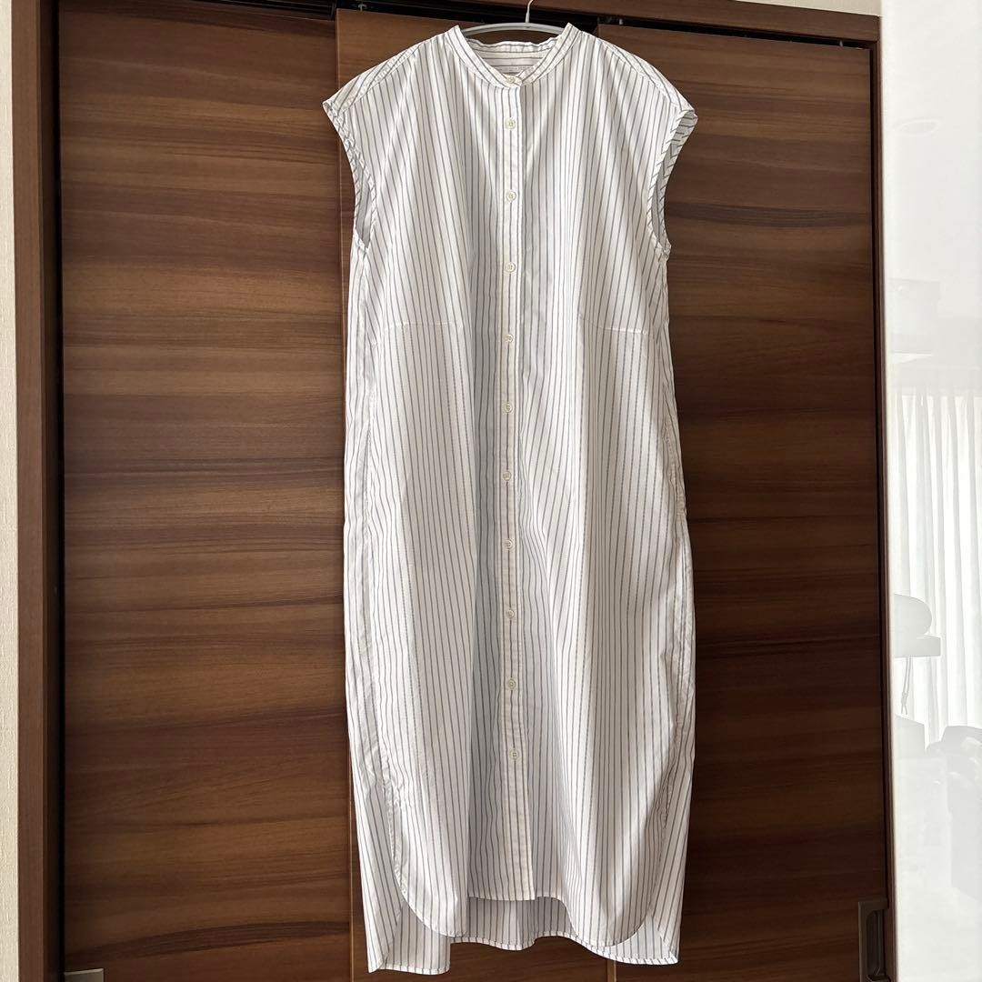 MUJI 100 Cotton French Sleeve Band Collar Shirt Dress LL