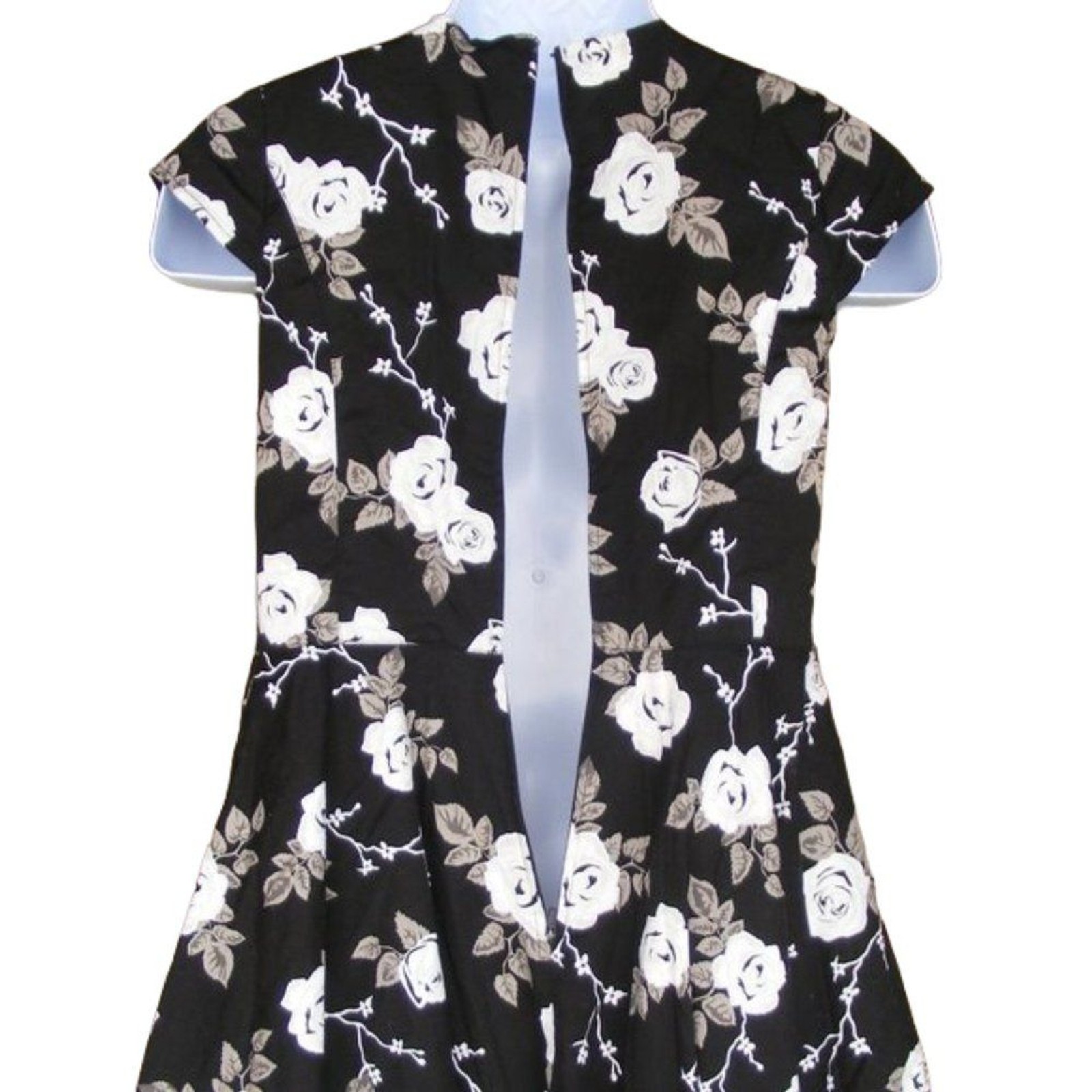 HELL BUNNY Vixen Dress, M, Swing, B&W Roses, Cap Sleeve, A-line, Retro, F&F