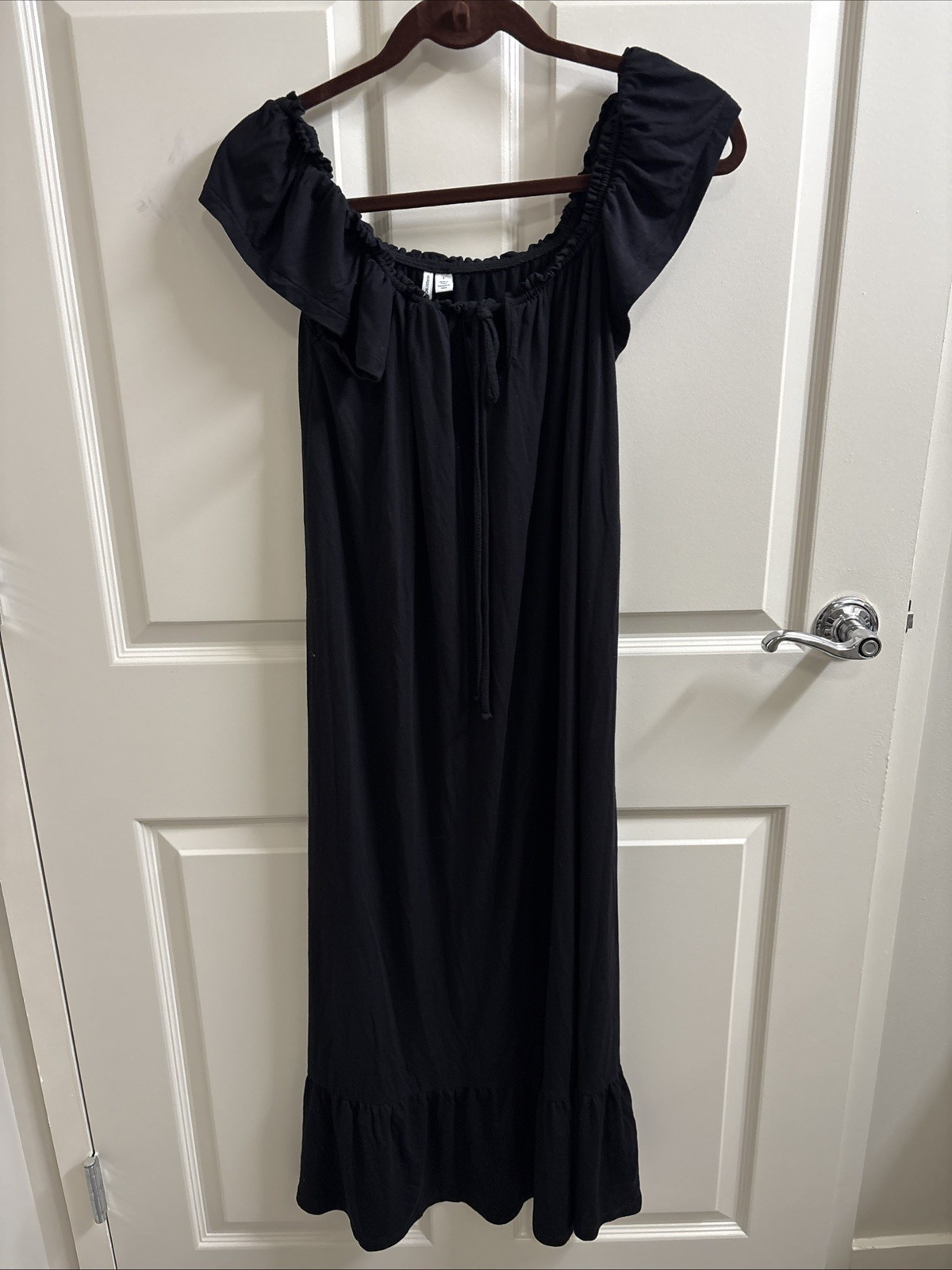 Nordstrom Tie Front Midi Black Dress Sz L, RUFFLES Stretch Off Shoulders