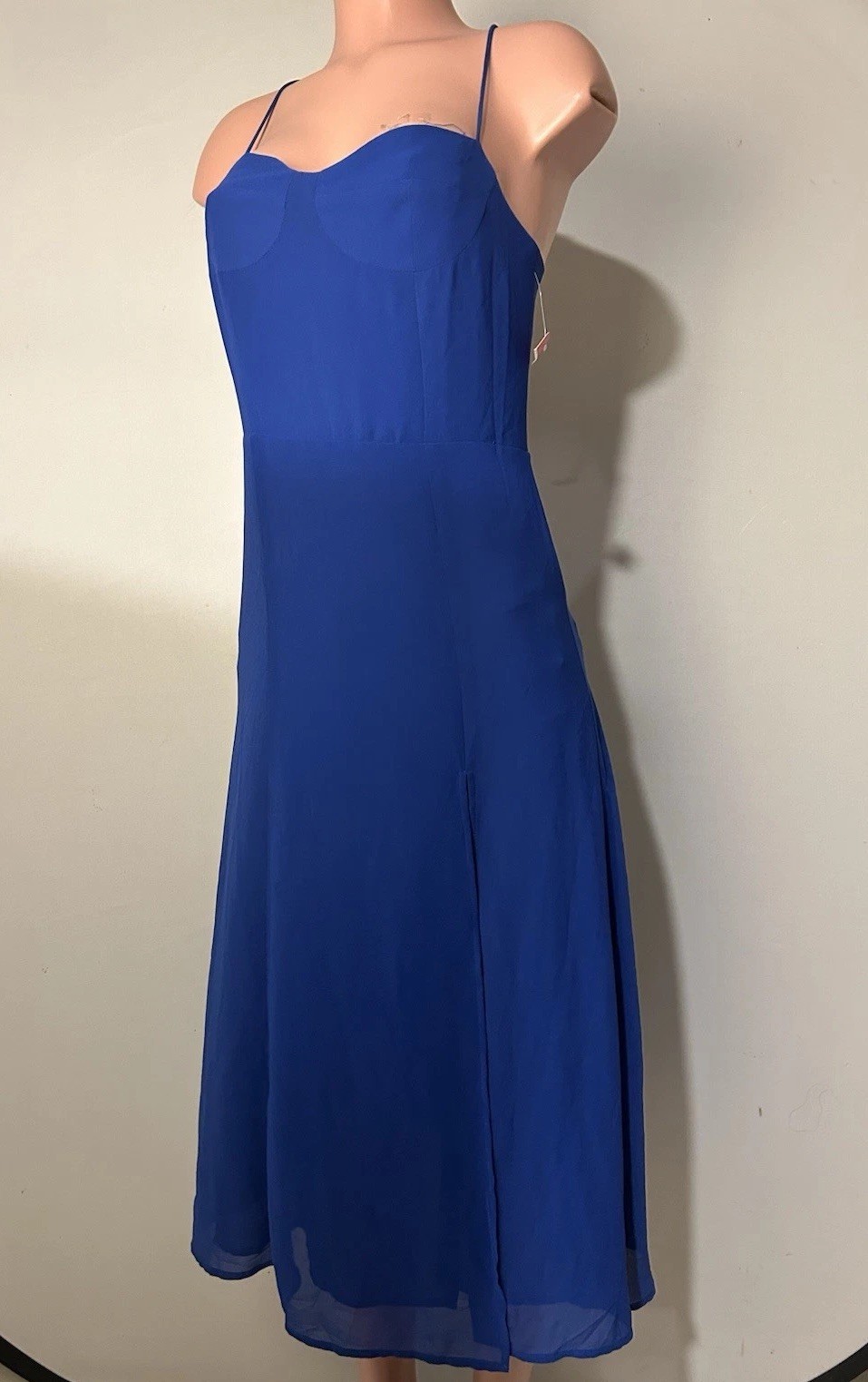 Aqua Corset Midi Dress Women’s Lined Royal Blue Zip Self-Tie Strap~Sz M