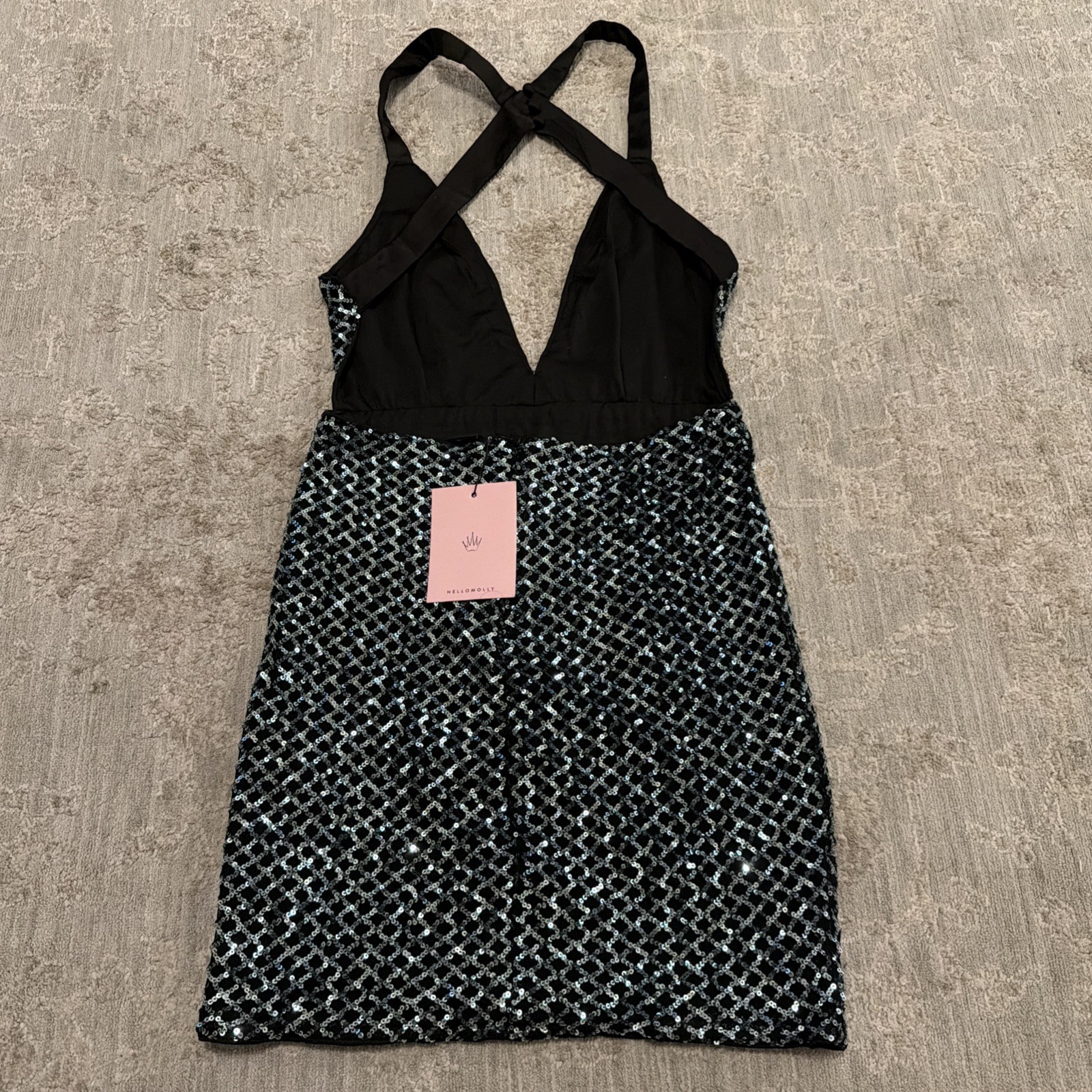 Hello Molly Black Aqua Sequin Mini Dress Size Large Mermaid Vibe