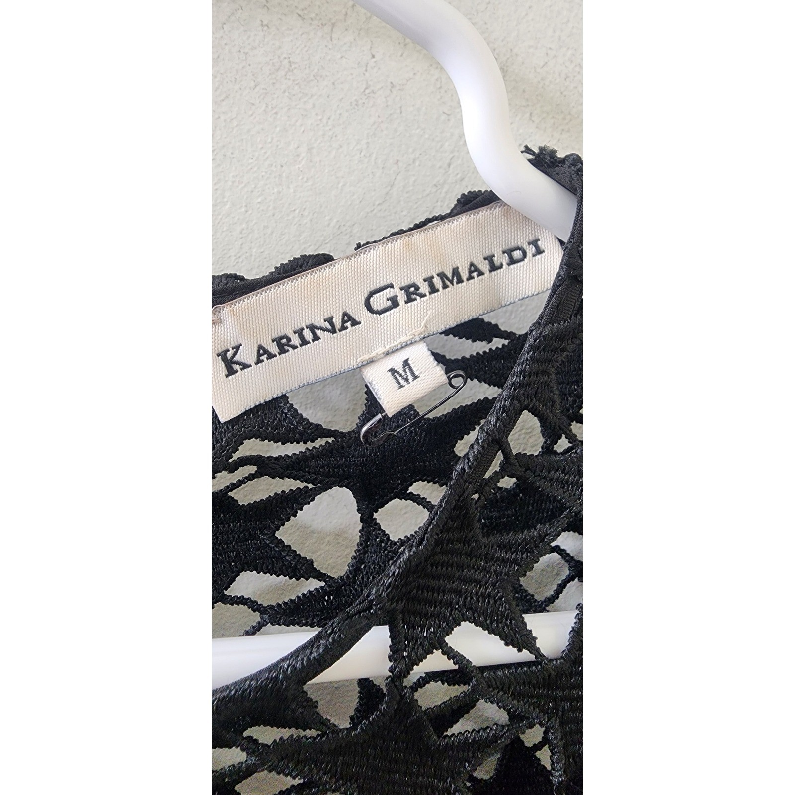 Karina Grimaldi Black Star Lace Mini Dress Long Sleeve 3147 Size M